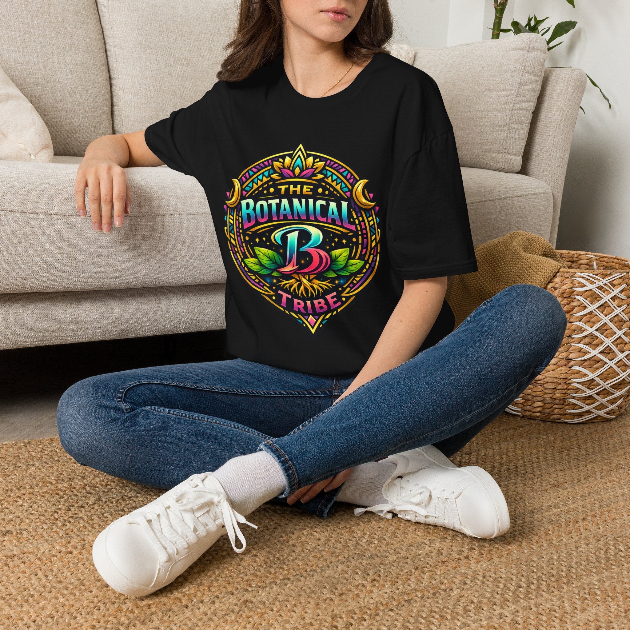 Botanical Tribe T-Shirt — Colorful Floral Badge Tee