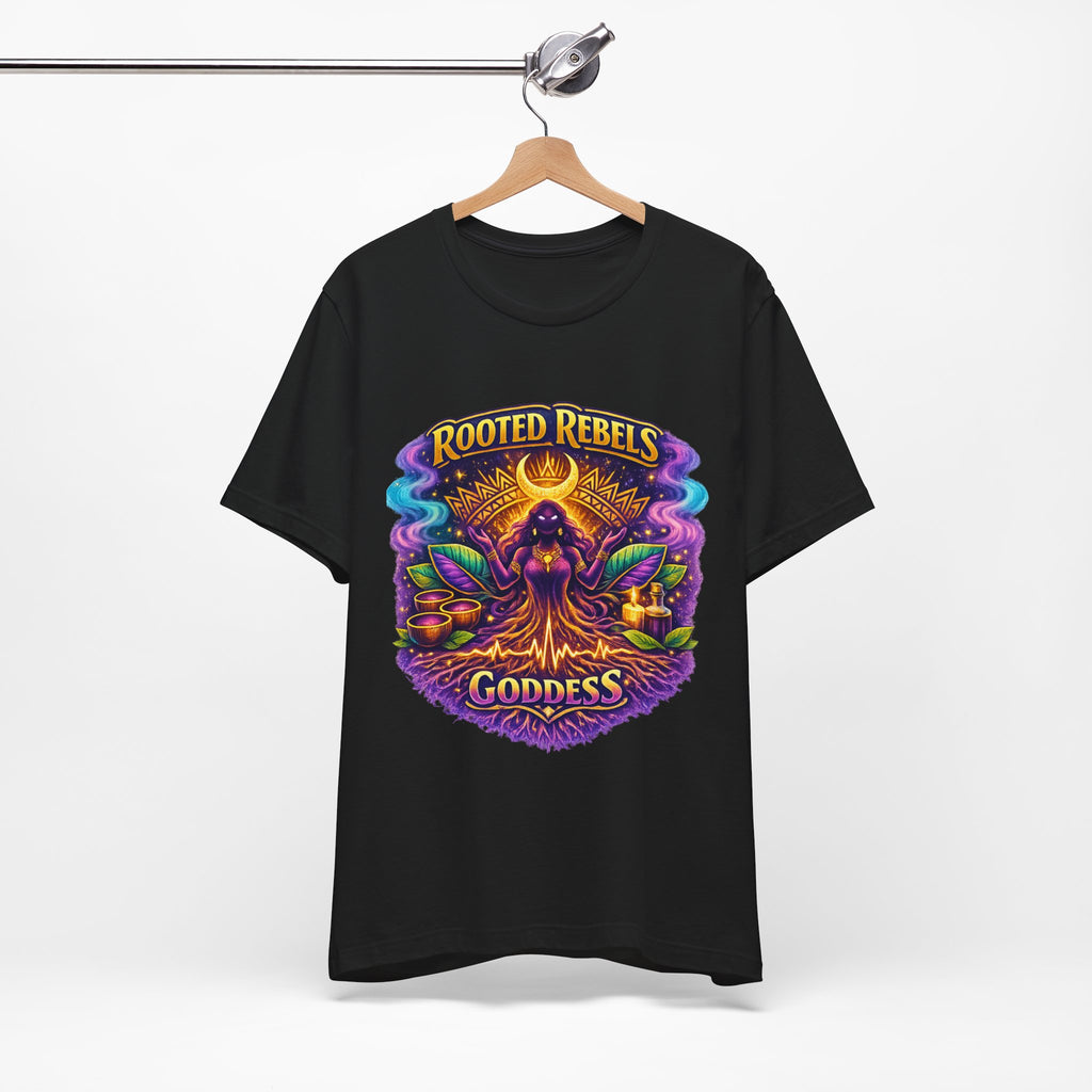 Rooted Rebels Goddess T-Shirt — Vibrant Spiritual Nature Tee
