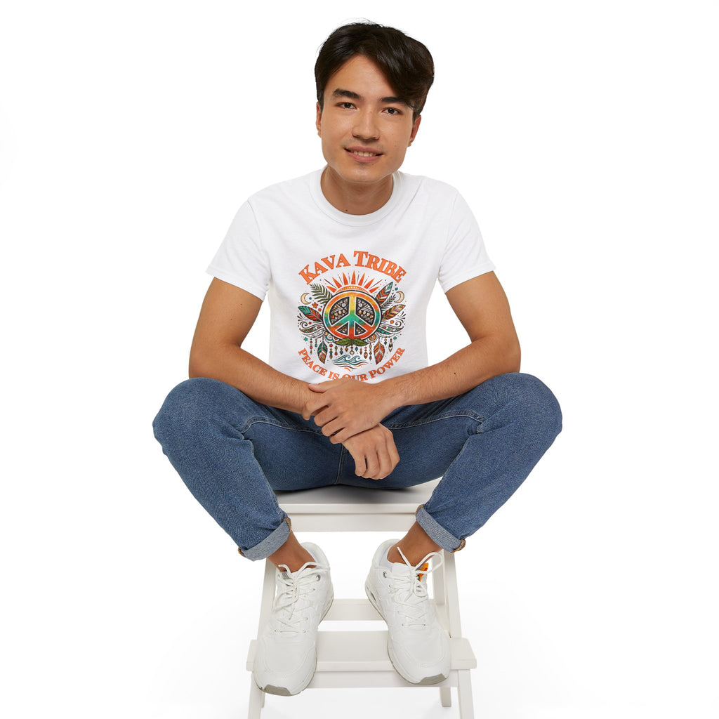 Peace Tribe Graphic Tee — "Kava Tribe: Peace Is Our Power" Retro Peace Sign T-Shirt