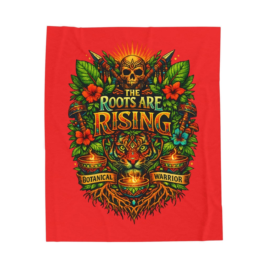 The Roots Are Rising Velveteen Plush Blanket — Botanical Warrior Skull & Tiger Throw