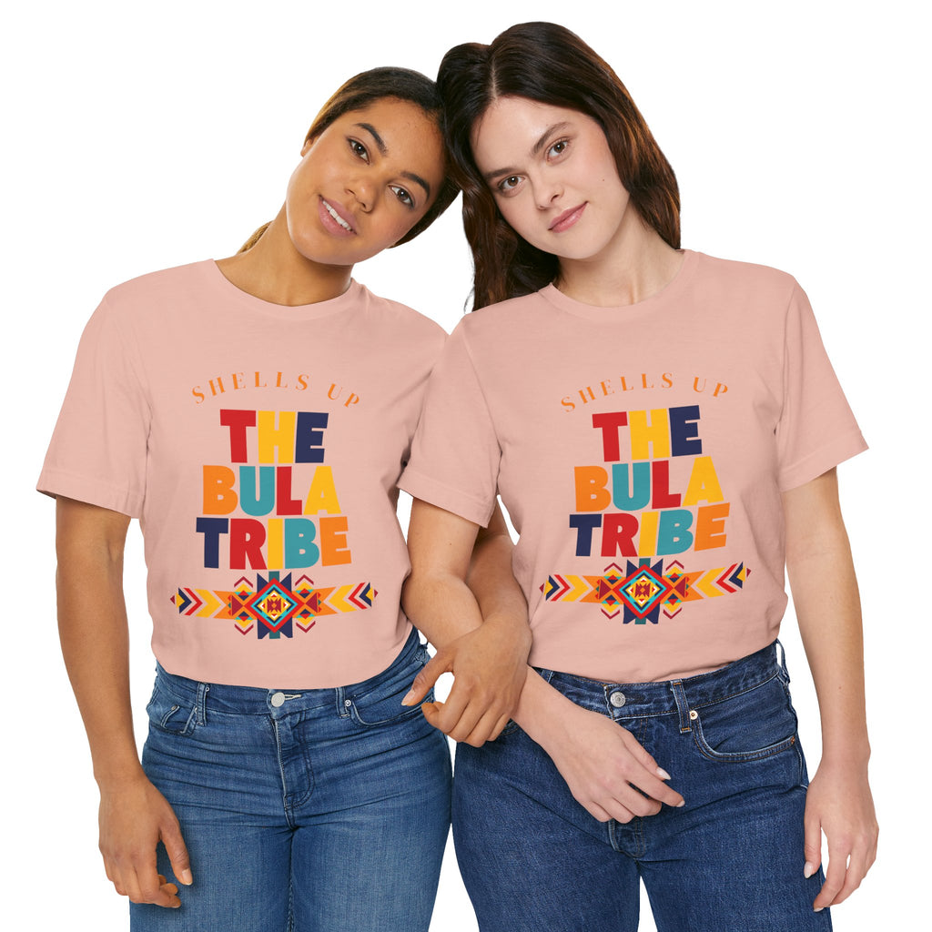 Shells Up The Bula Tribe Tee | Tropical Island Text Graphic