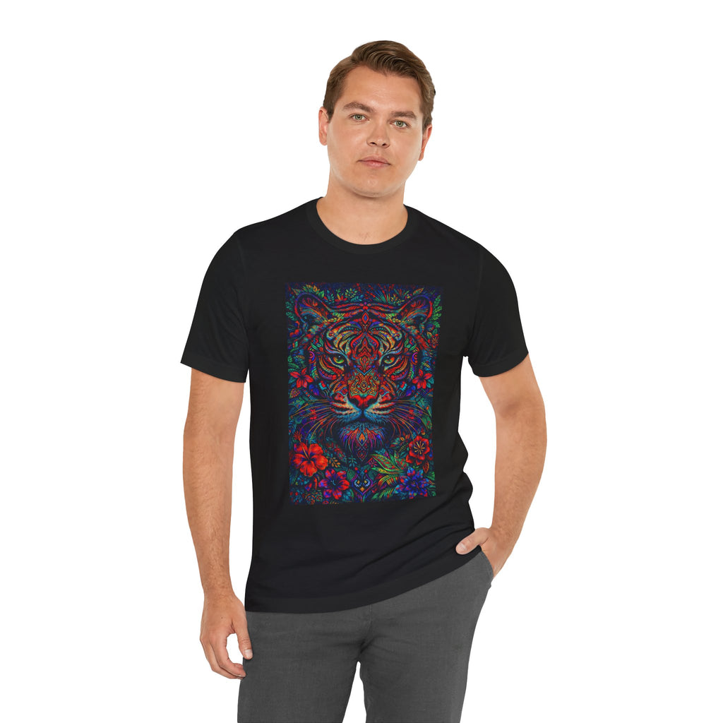 Tiger Floral Graphic Tee — Colorful Psychedelic Big Cat T-Shirt