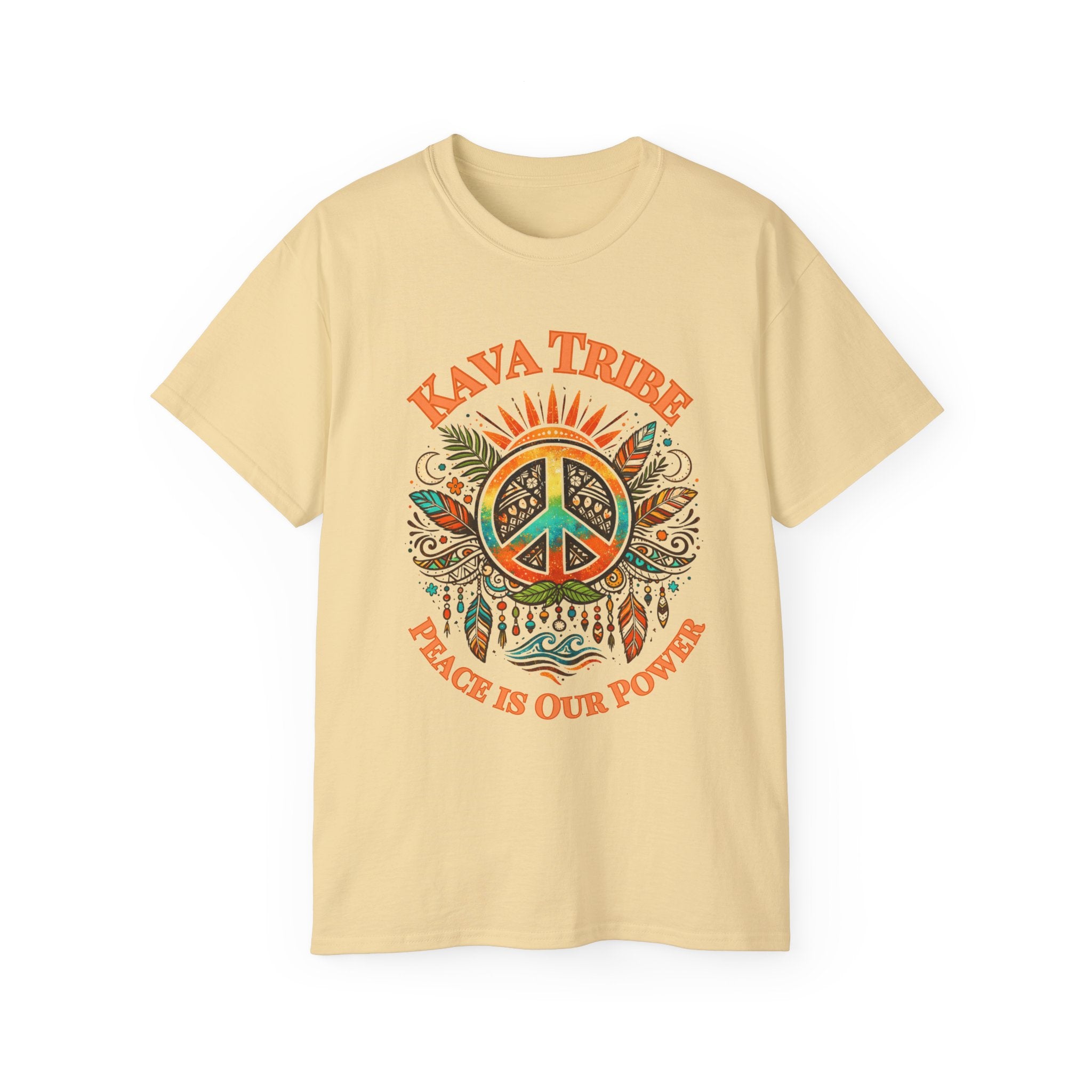 Peace Tribe Graphic Tee — "Kava Tribe: Peace Is Our Power" Retro Peace Sign T-Shirt