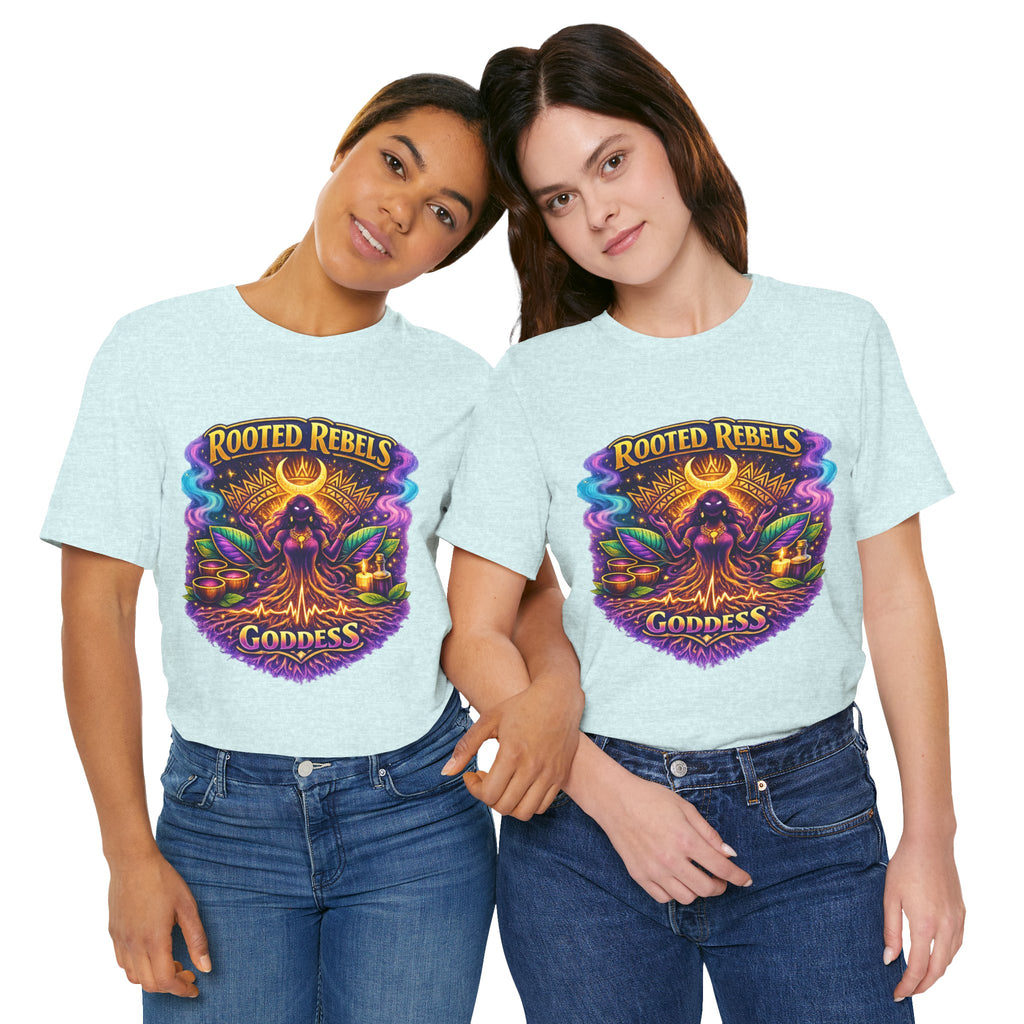 Rooted Rebels Goddess T-Shirt — Vibrant Spiritual Nature Tee
