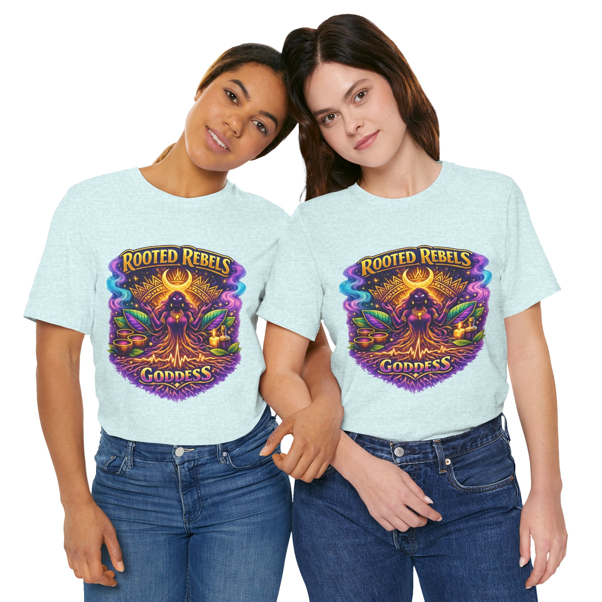 Rooted Rebels Goddess T-Shirt — Vibrant Spiritual Nature Tee