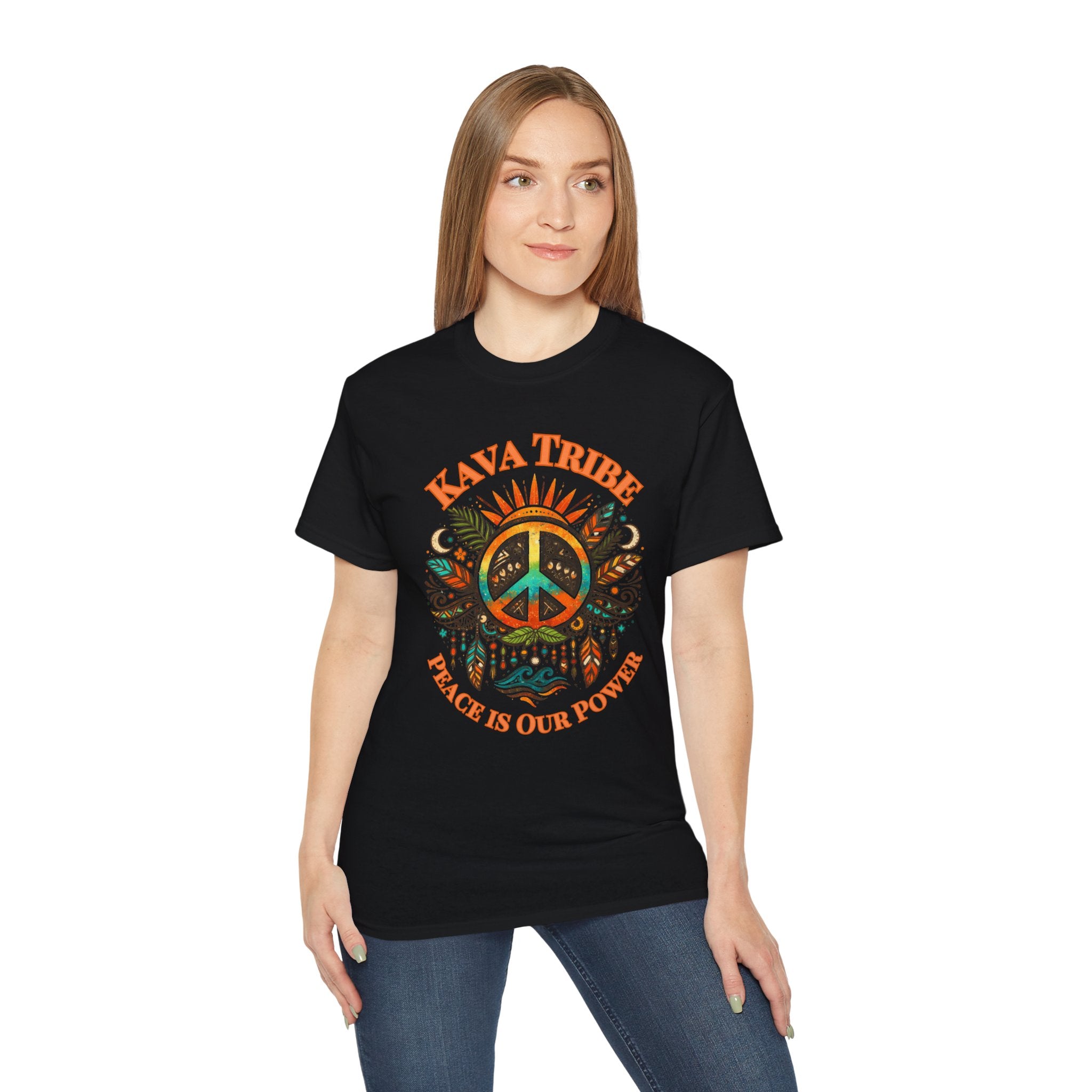 Peace Tribe Graphic Tee — "Kava Tribe: Peace Is Our Power" Retro Peace Sign T-Shirt