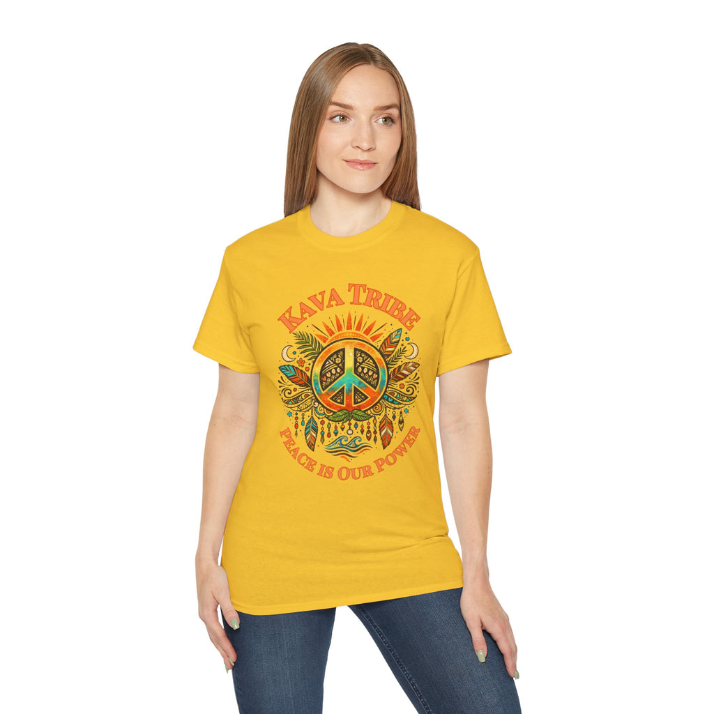 Peace Tribe Graphic Tee — "Kava Tribe: Peace Is Our Power" Retro Peace Sign T-Shirt