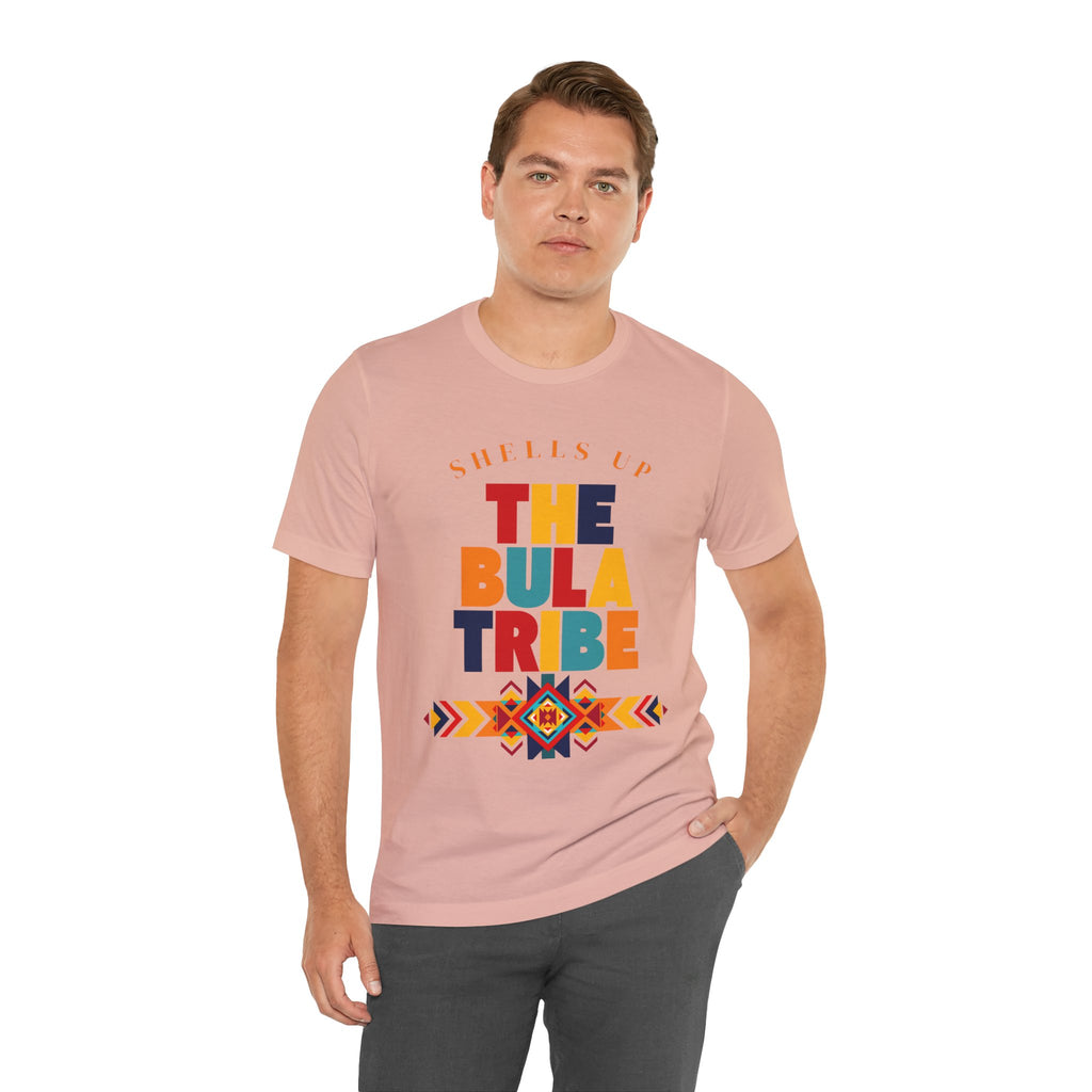 Shells Up The Bula Tribe Tee | Tropical Island Text Graphic