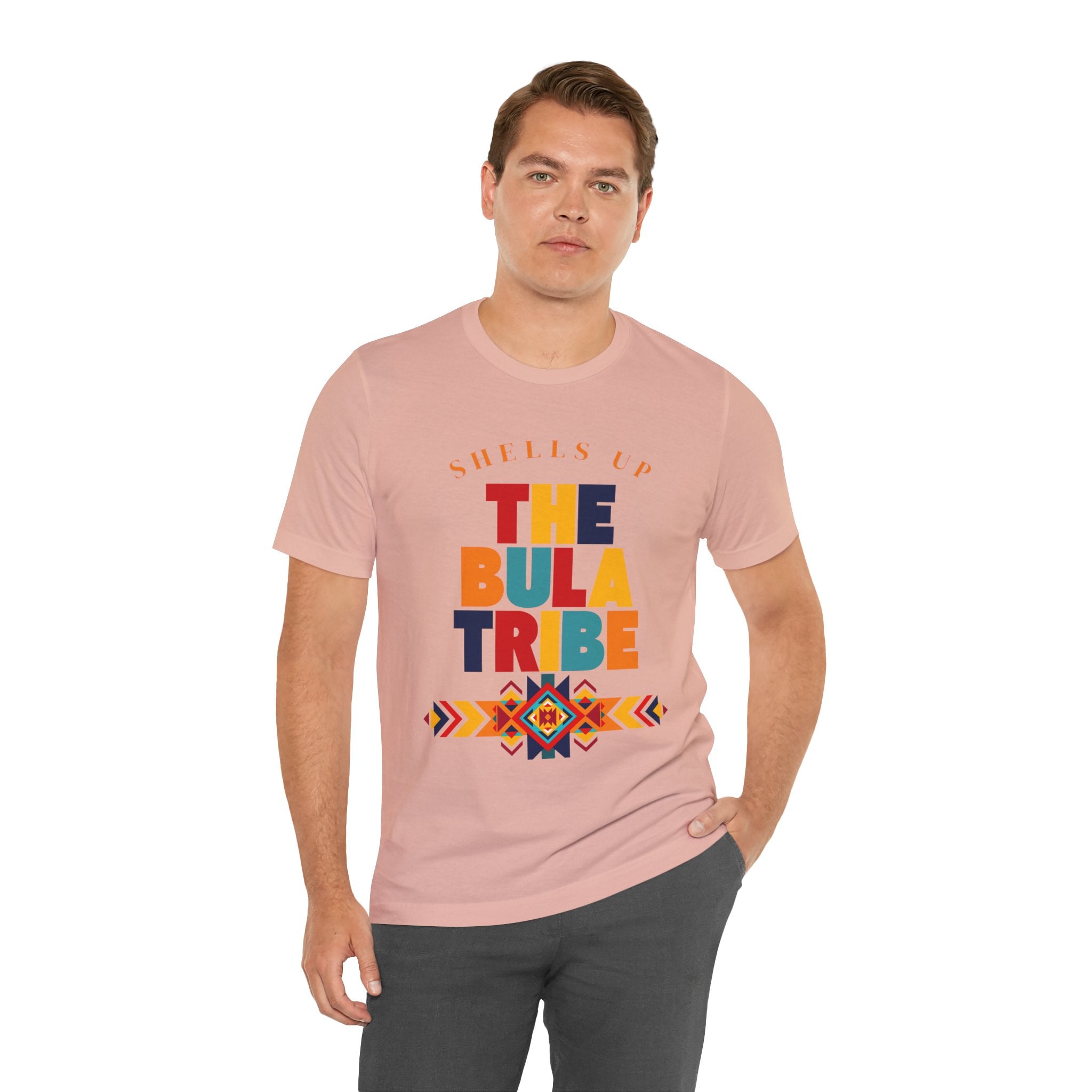 Shells Up The Bula Tribe Tee | Tropical Island Text Graphic