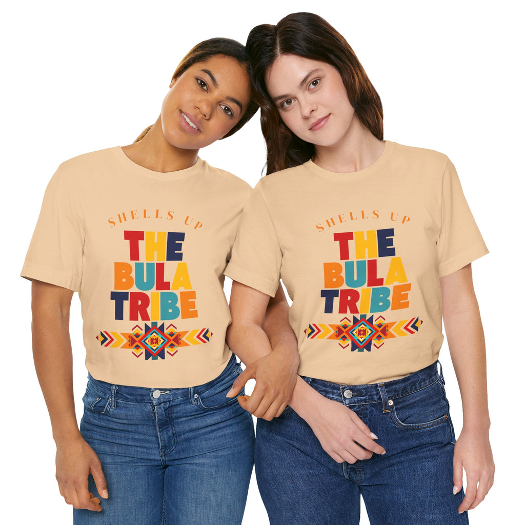 Shells Up The Bula Tribe Tee | Tropical Island Text Graphic
