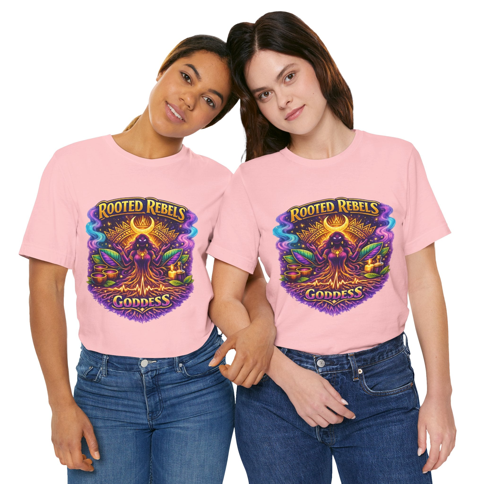 Rooted Rebels Goddess T-Shirt — Vibrant Spiritual Nature Tee