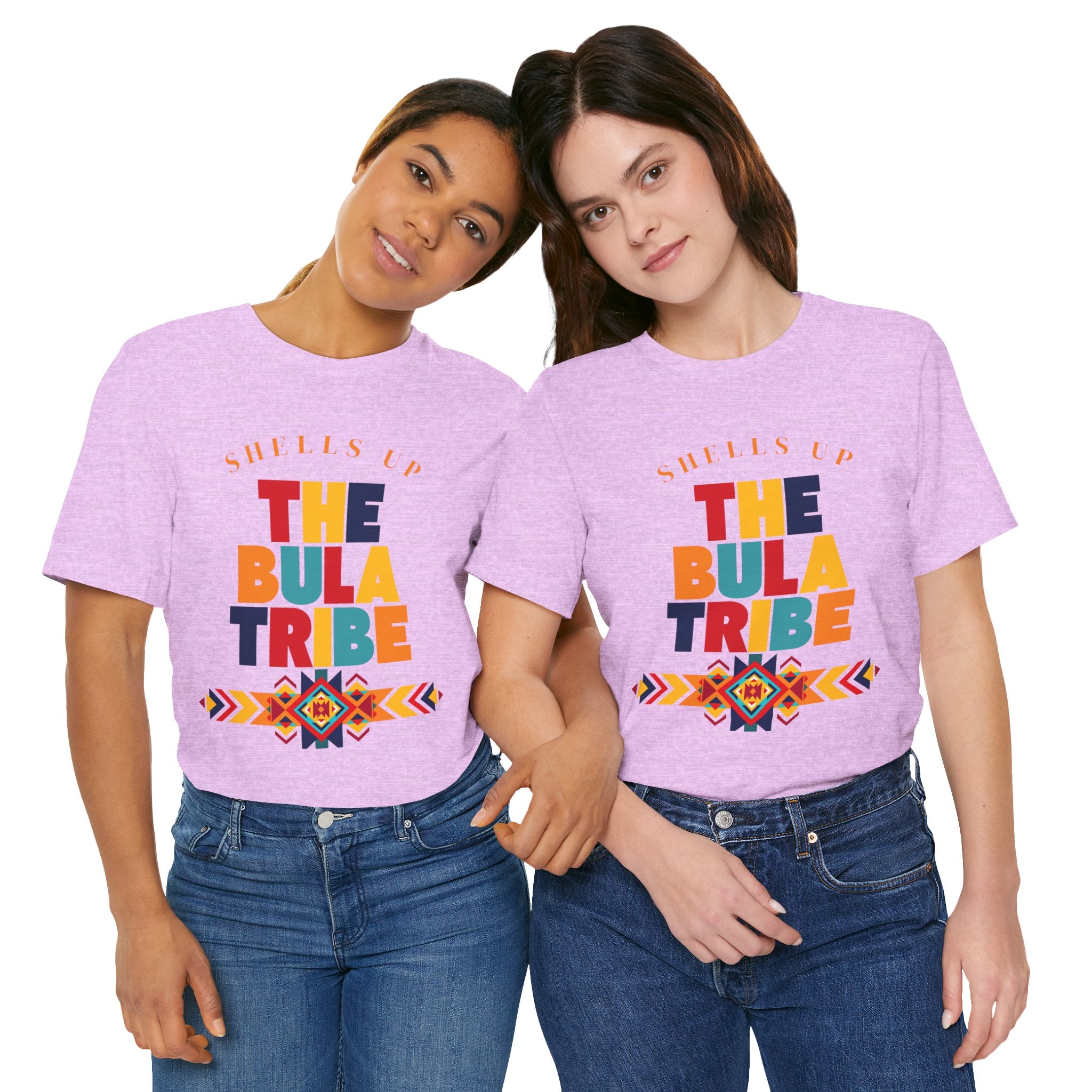 Shells Up The Bula Tribe Tee | Tropical Island Text Graphic