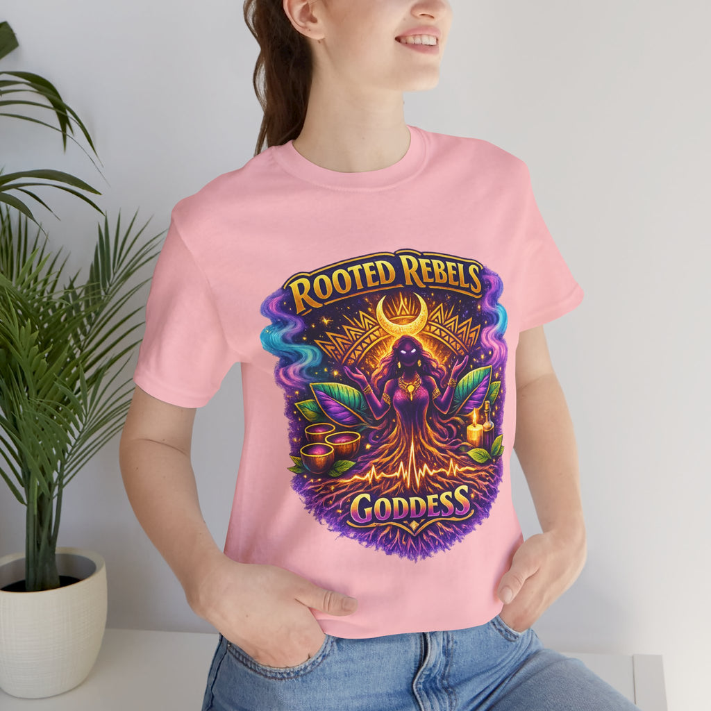 Rooted Rebels Goddess T-Shirt — Vibrant Spiritual Nature Tee