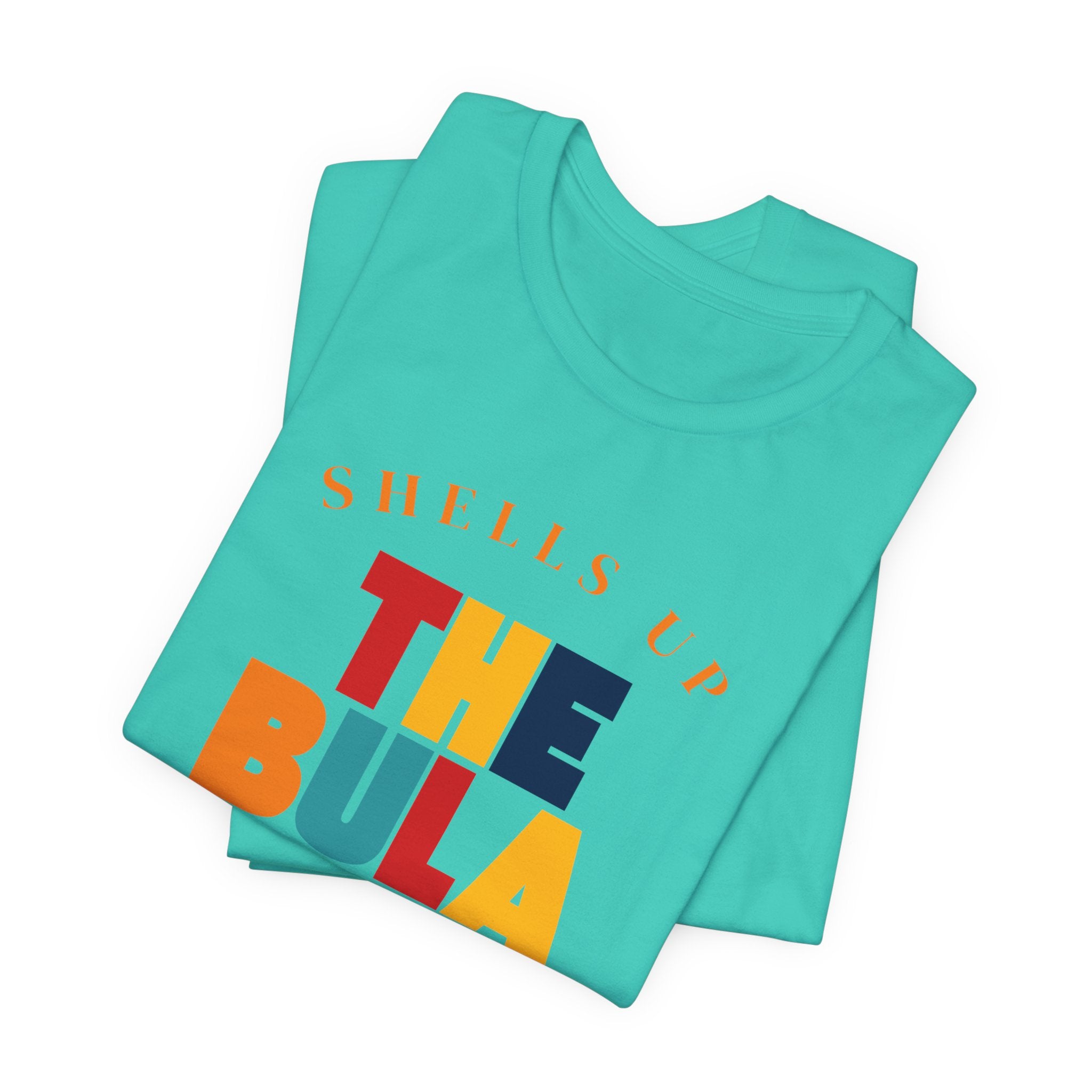 Shells Up The Bula Tribe Tee | Tropical Island Text Graphic