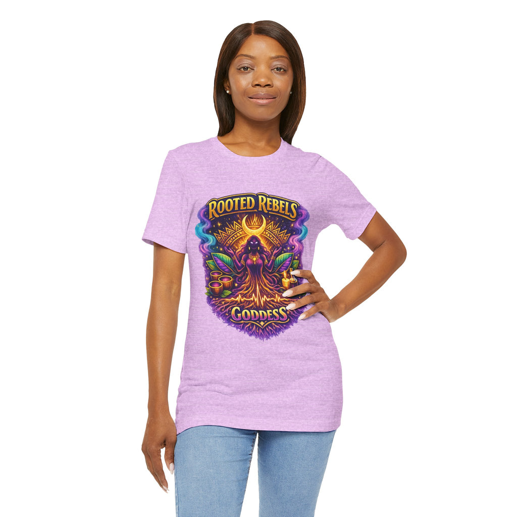 Rooted Rebels Goddess T-Shirt — Vibrant Spiritual Nature Tee
