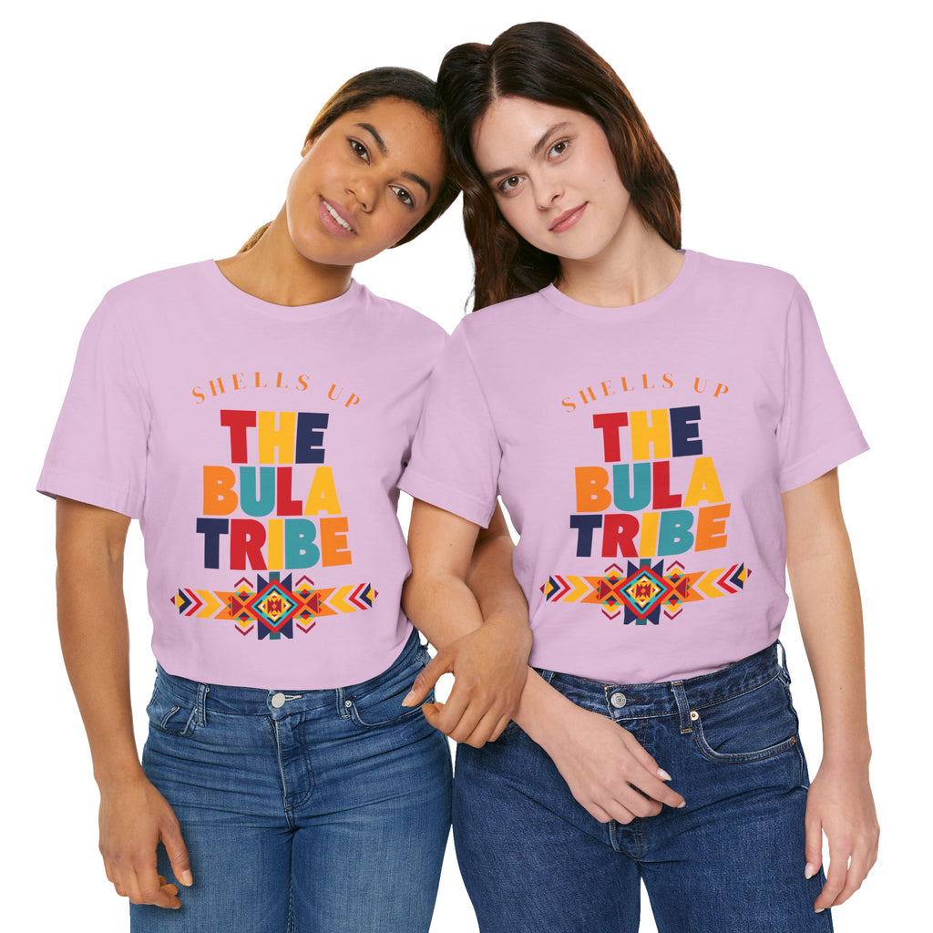 Shells Up The Bula Tribe Tee | Tropical Island Text Graphic