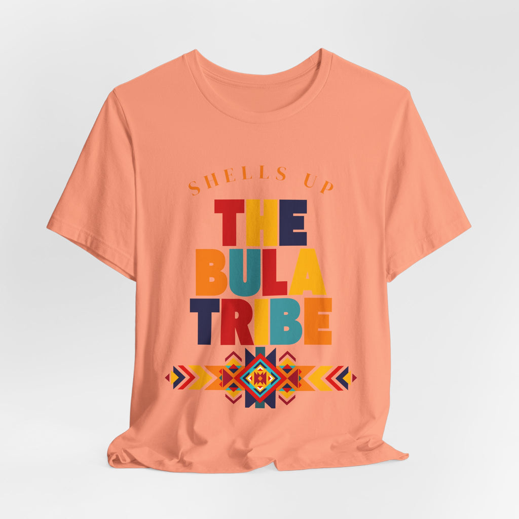 Shells Up The Bula Tribe Tee | Tropical Island Text Graphic
