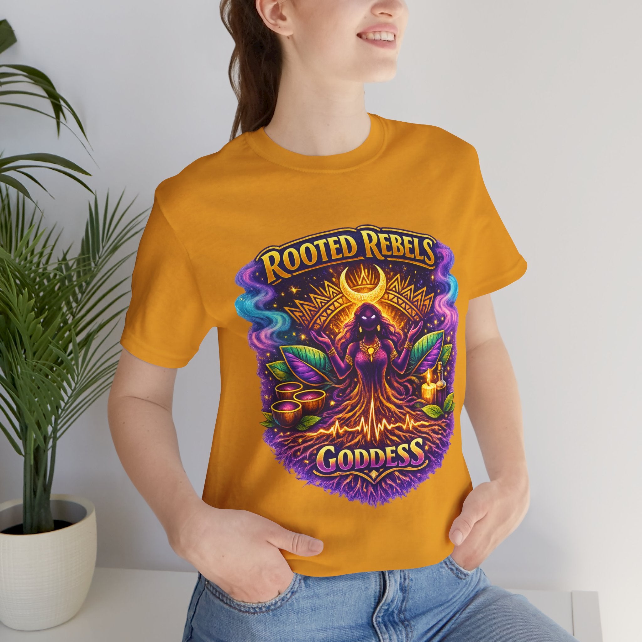 Rooted Rebels Goddess T-Shirt — Vibrant Spiritual Nature Tee