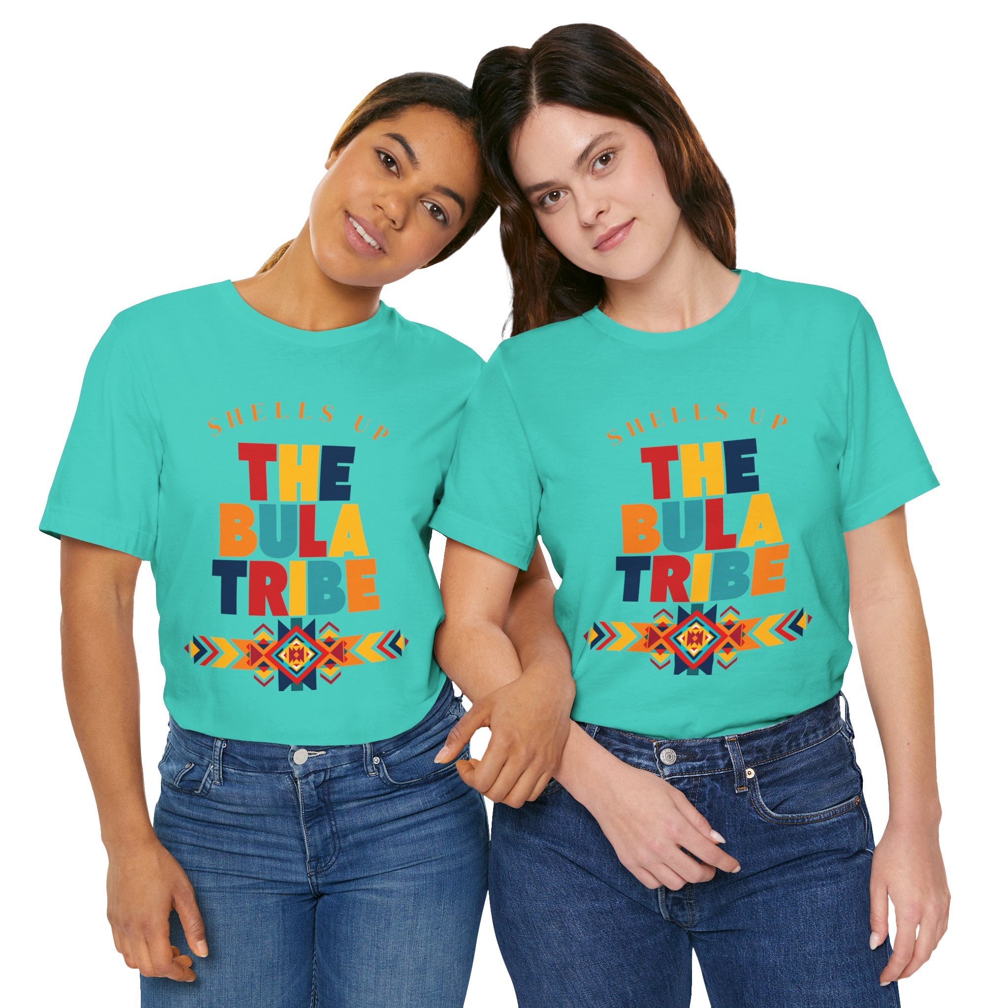 Shells Up The Bula Tribe Tee | Tropical Island Text Graphic