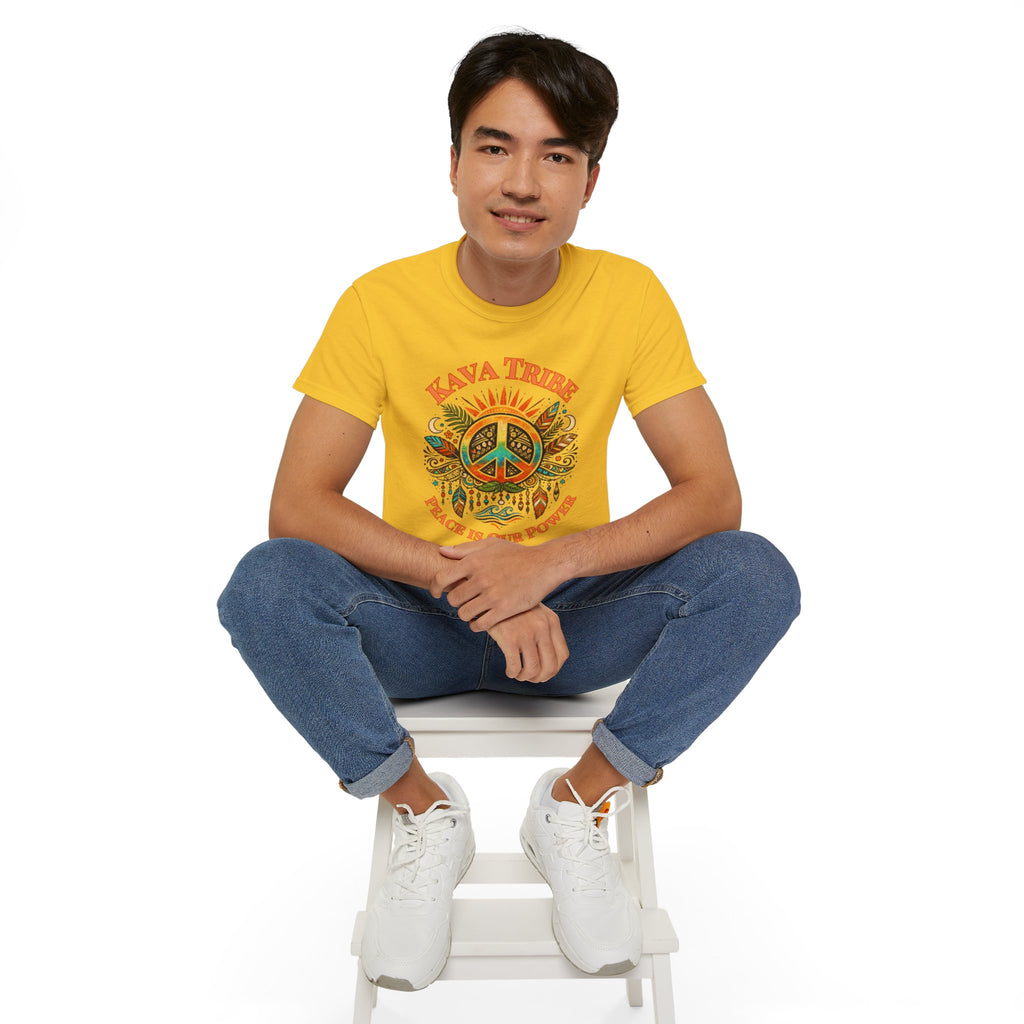 Peace Tribe Graphic Tee — "Kava Tribe: Peace Is Our Power" Retro Peace Sign T-Shirt