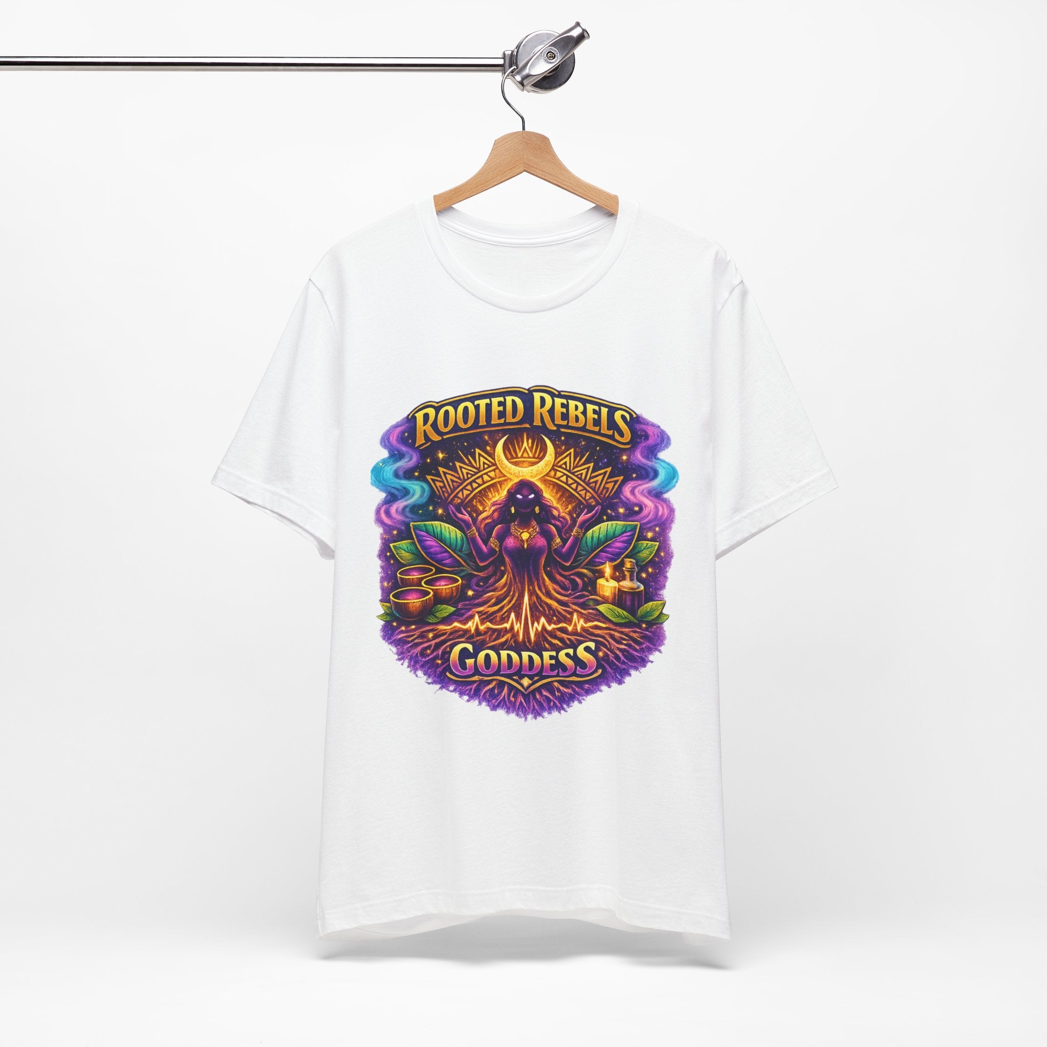 Rooted Rebels Goddess T-Shirt — Vibrant Spiritual Nature Tee