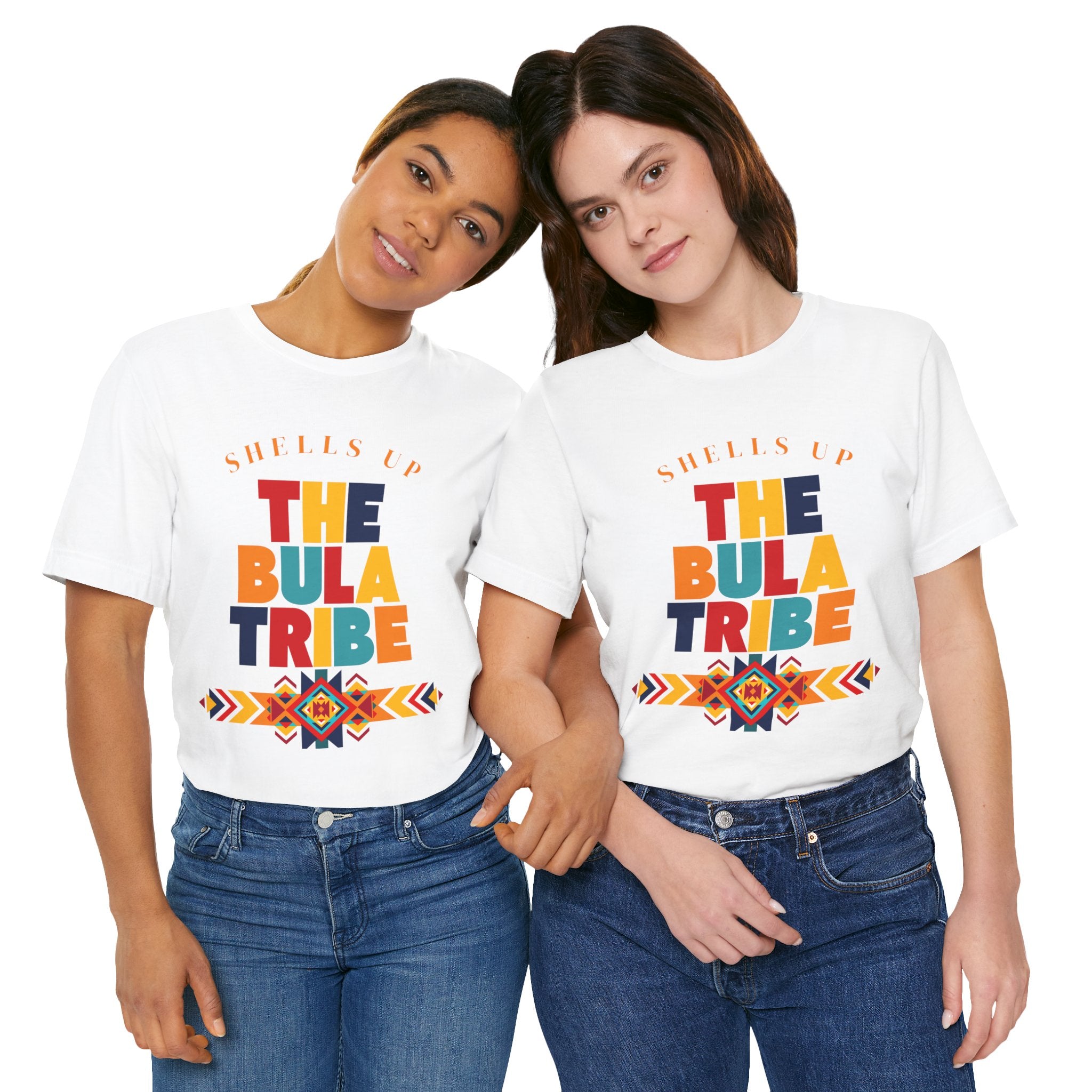 Shells Up The Bula Tribe Tee | Tropical Island Text Graphic