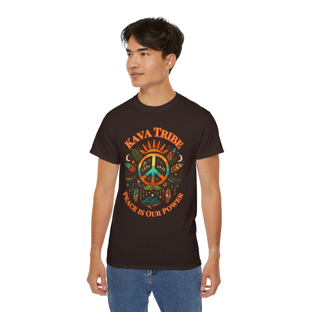 Peace Tribe Graphic Tee — "Kava Tribe: Peace Is Our Power" Retro Peace Sign T-Shirt