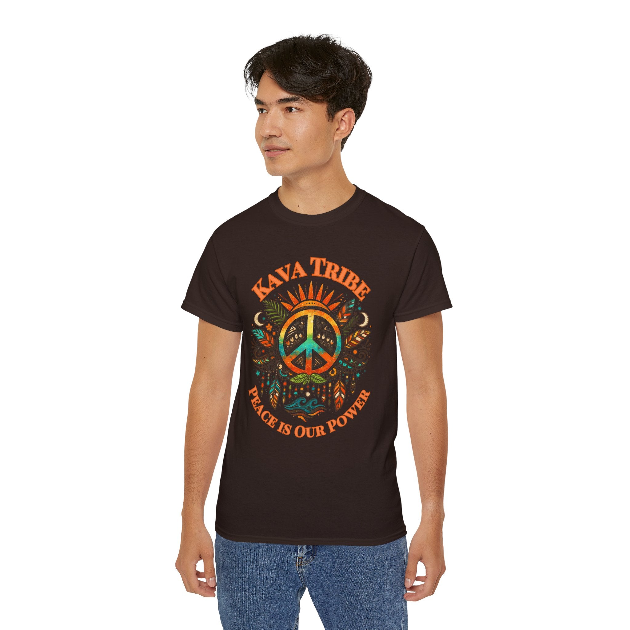 Peace Tribe Graphic Tee — "Kava Tribe: Peace Is Our Power" Retro Peace Sign T-Shirt