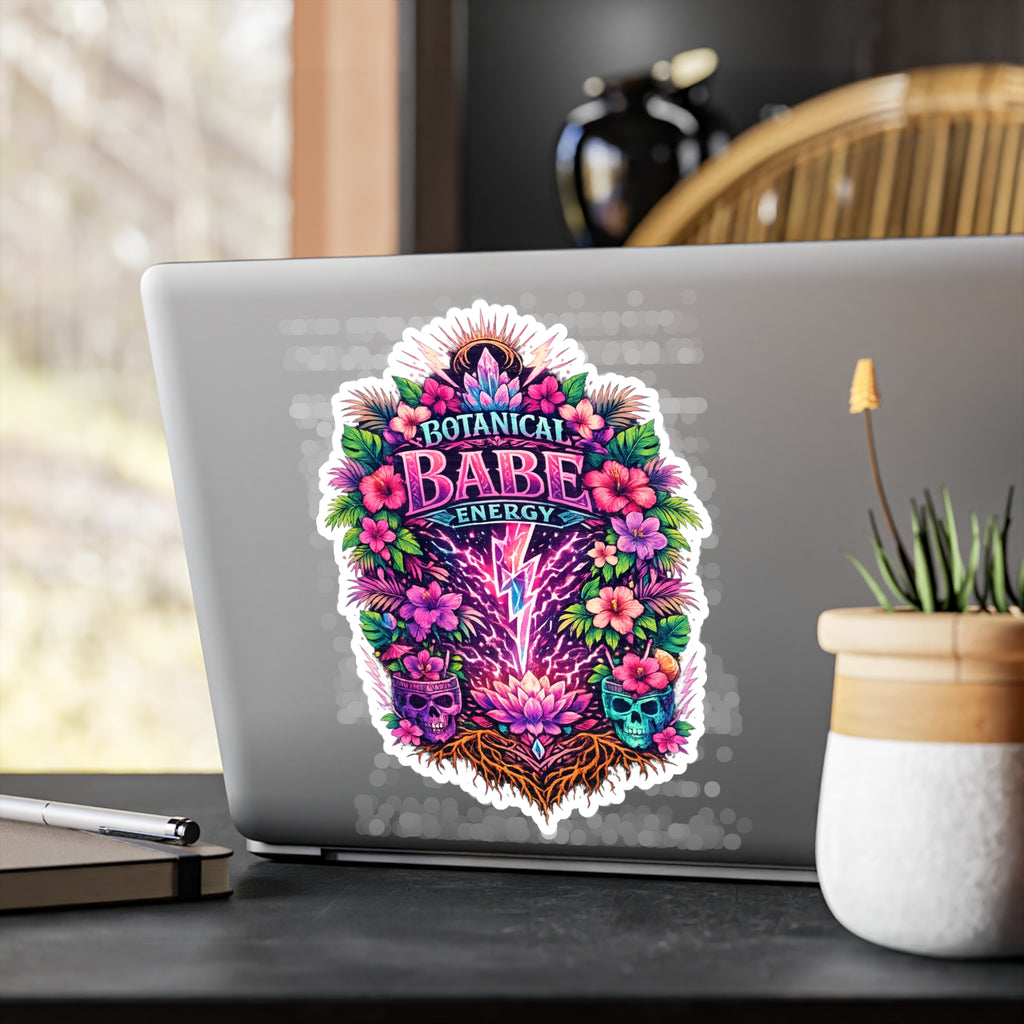 Botanical Babe Energy Vinyl Sticker — Floral Skull Kiss-Cut Decal
