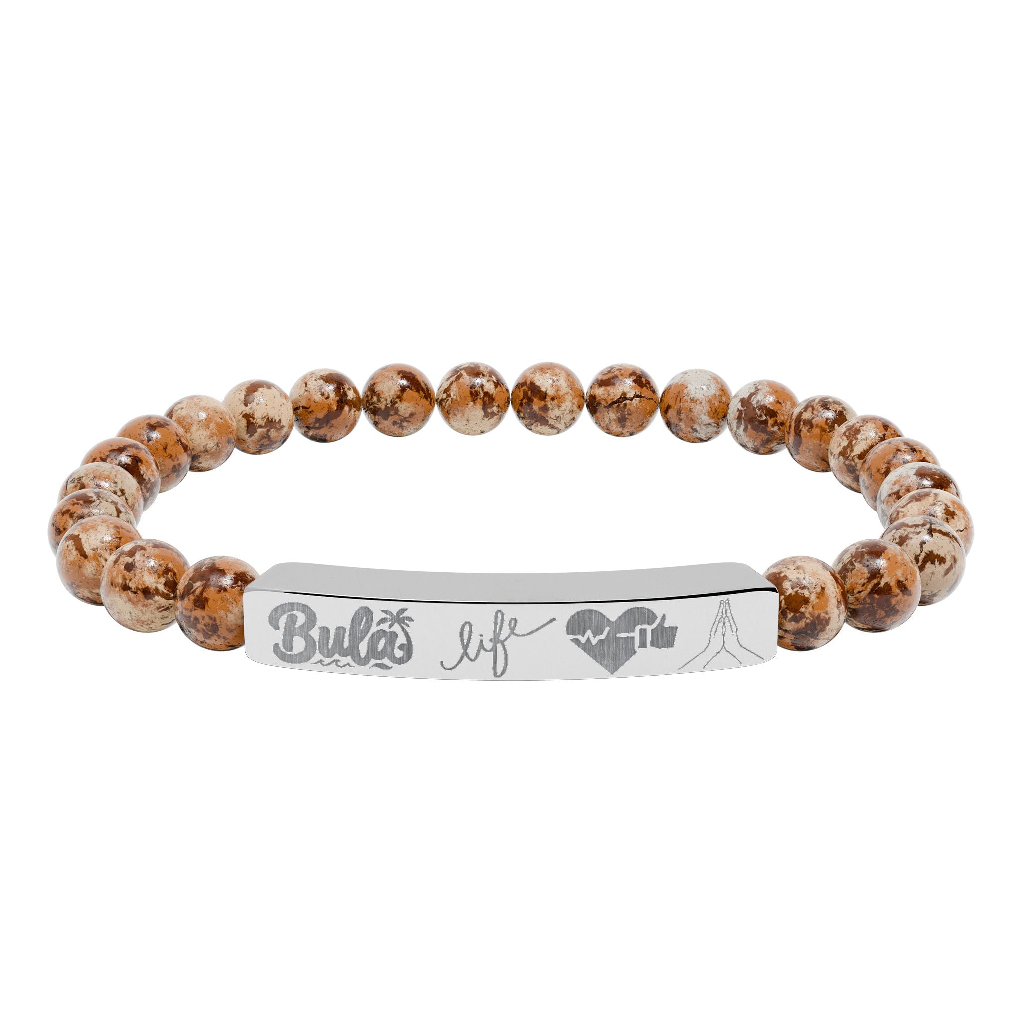 Bula- Life, Good Health, Blessings | Natural Stone Beaded Bar Bracelet — Personalized Stretch Bracelet