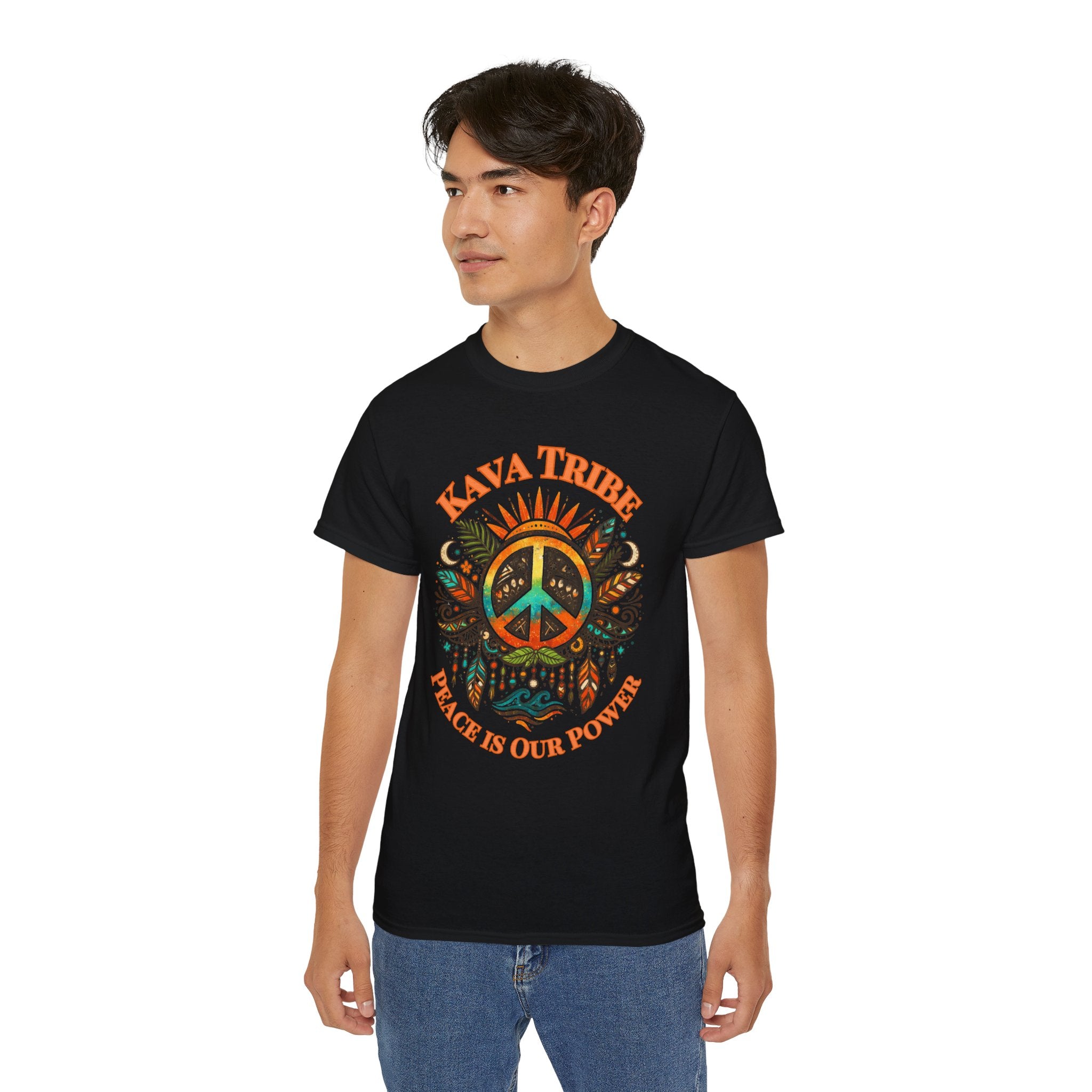Peace Tribe Graphic Tee — "Kava Tribe: Peace Is Our Power" Retro Peace Sign T-Shirt