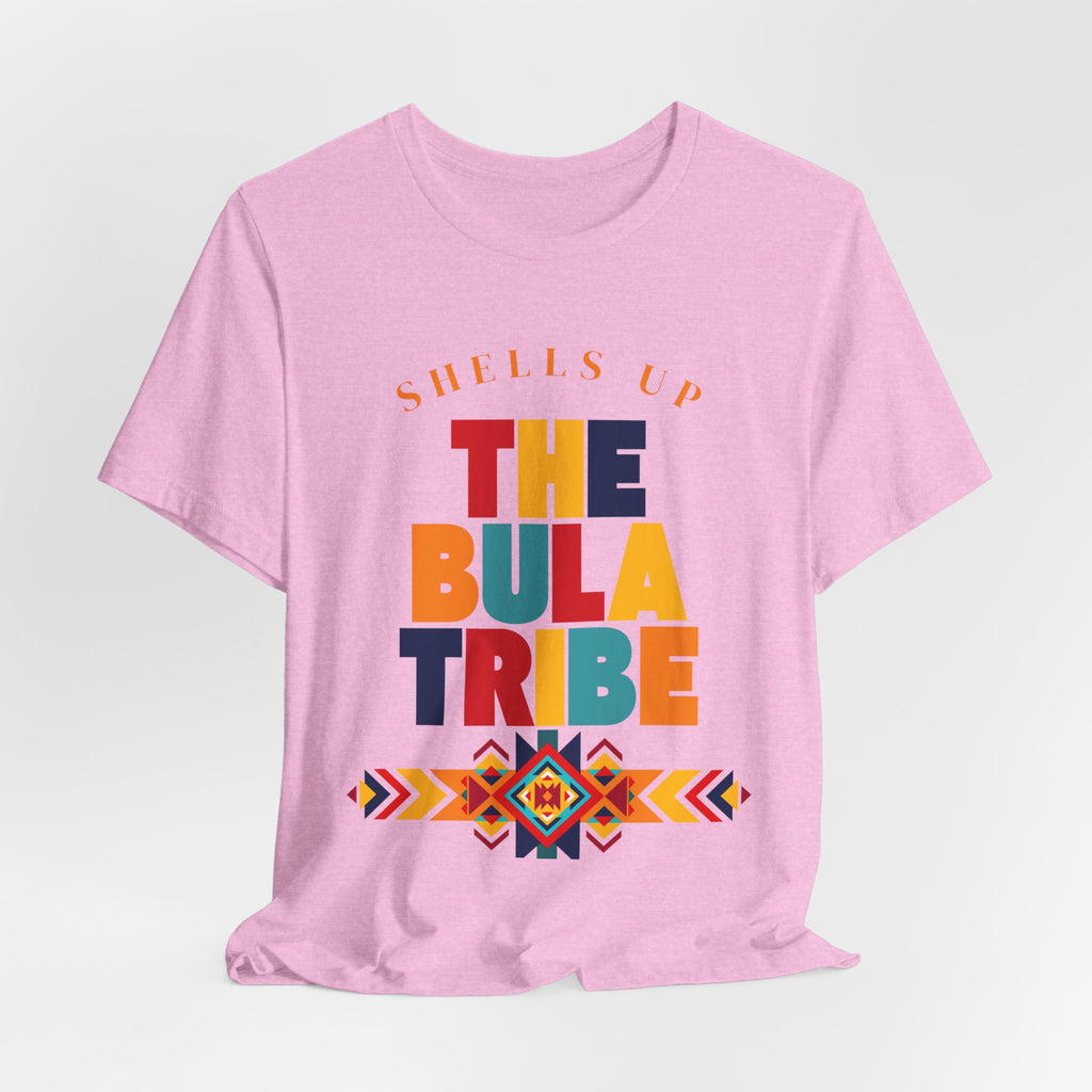 Shells Up The Bula Tribe Tee | Tropical Island Text Graphic