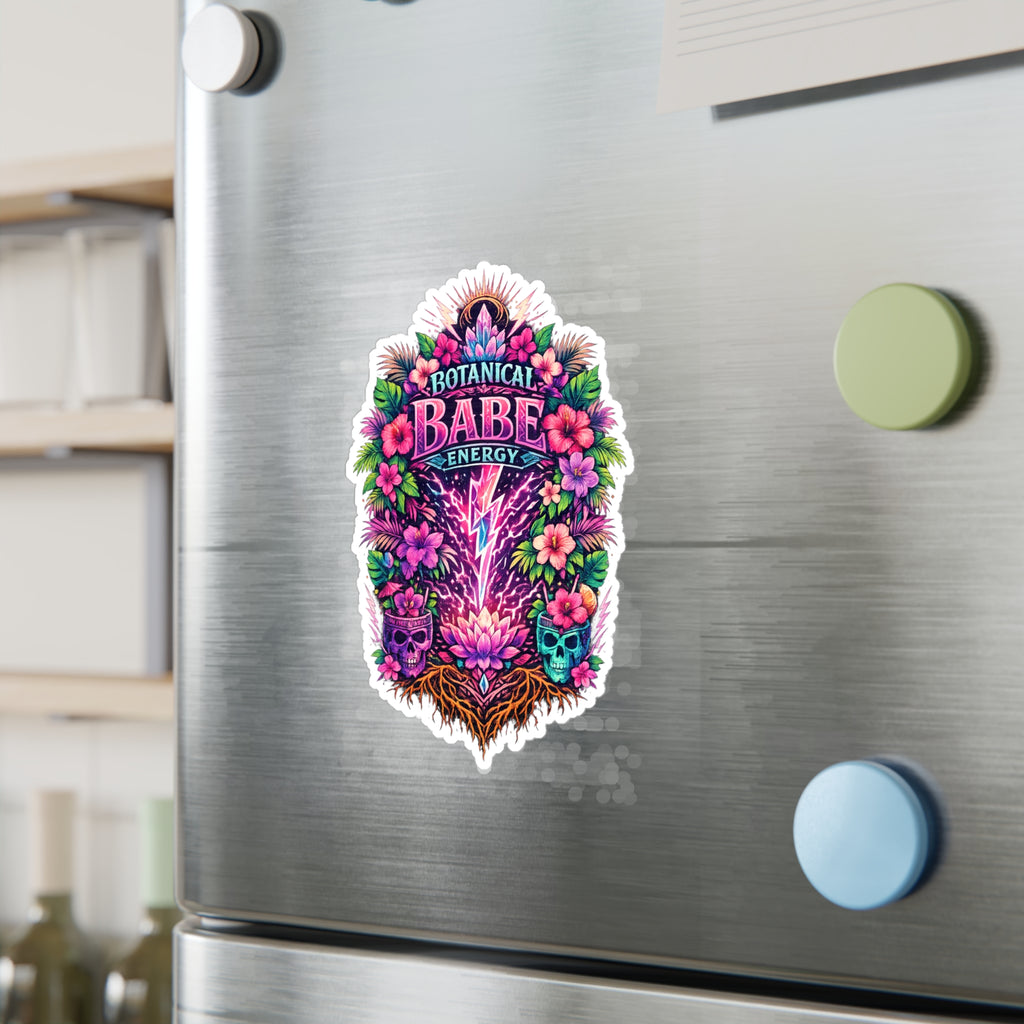 Botanical Babe Energy Vinyl Sticker — Floral Skull Kiss-Cut Decal