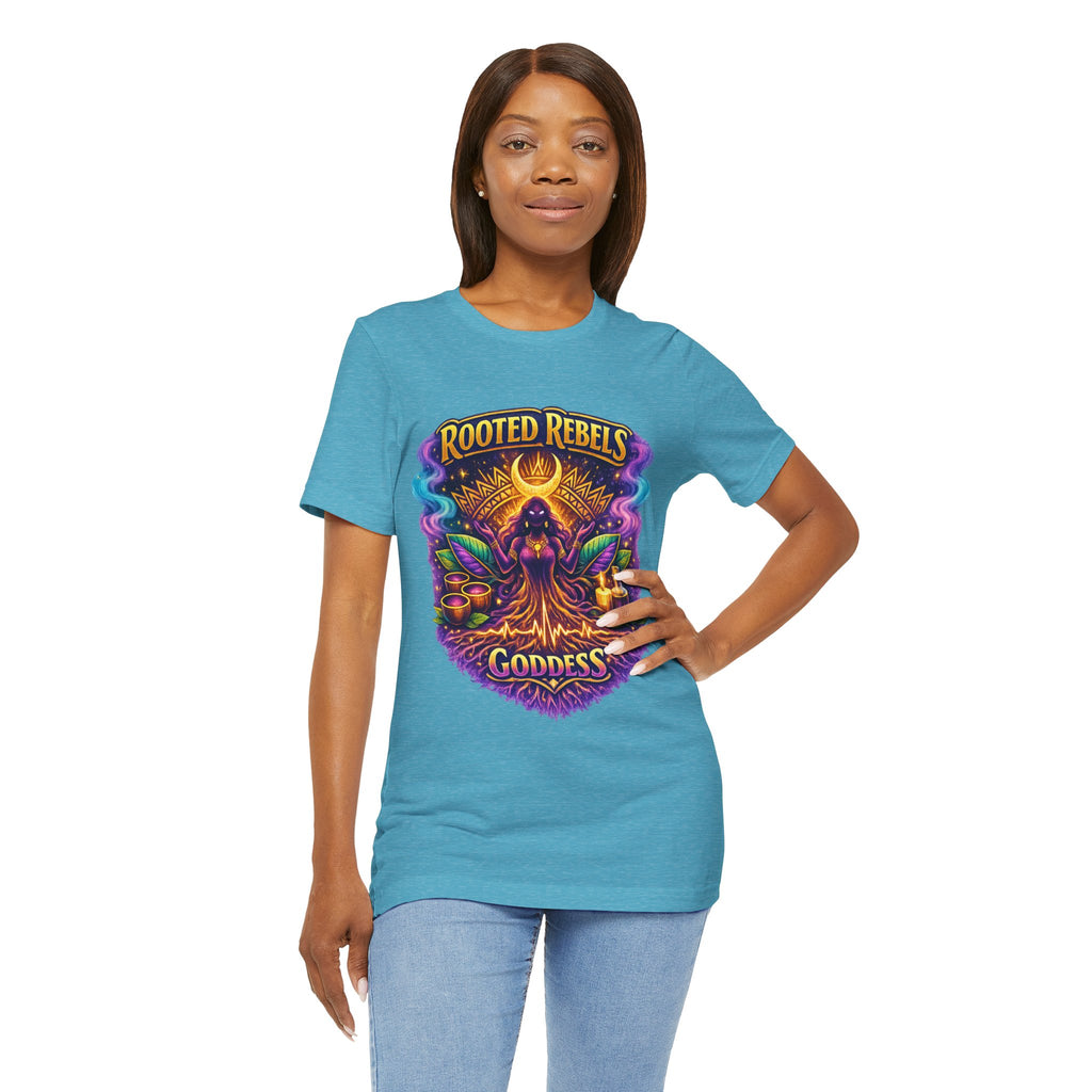 Rooted Rebels Goddess T-Shirt — Vibrant Spiritual Nature Tee