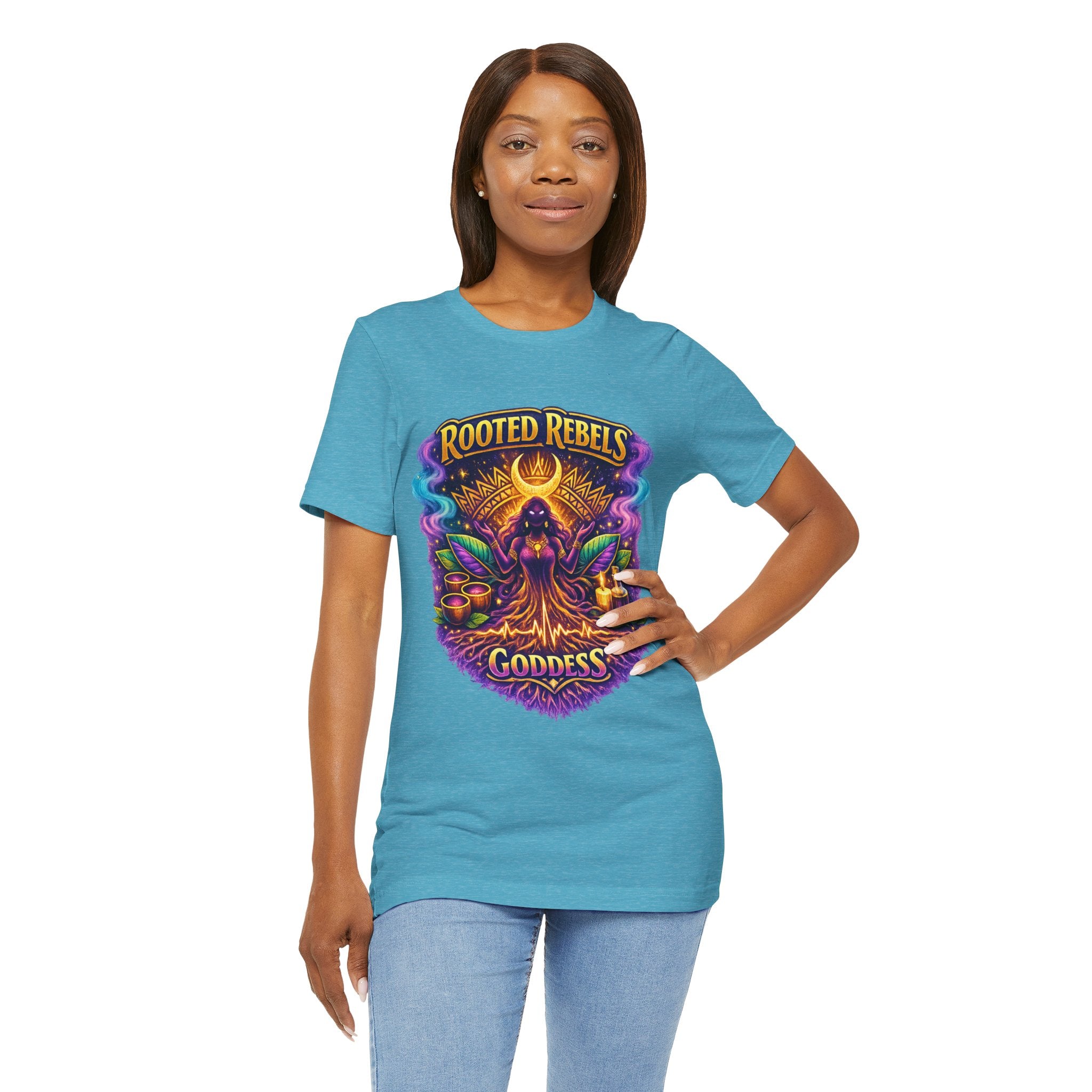 Rooted Rebels Goddess T-Shirt — Vibrant Spiritual Nature Tee
