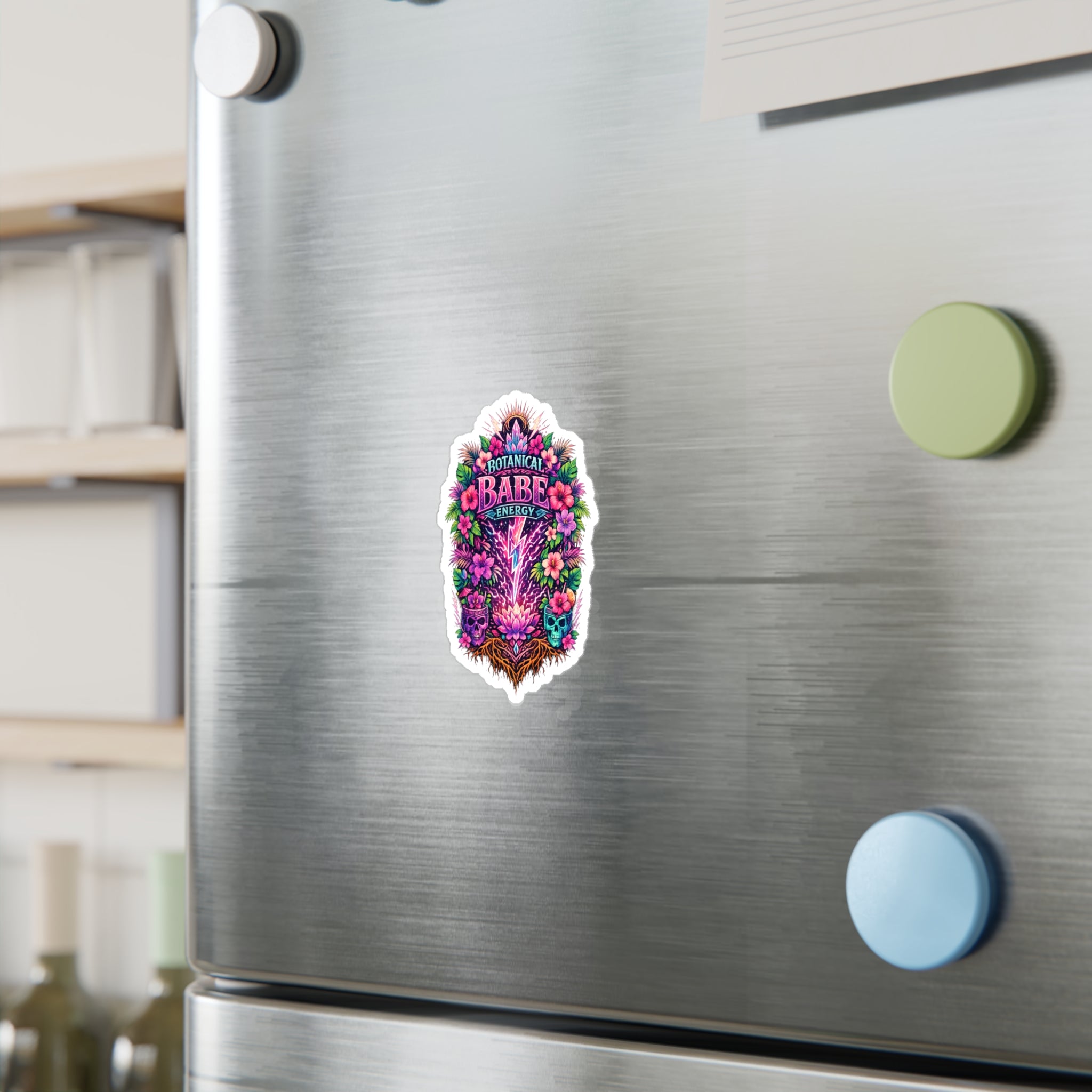 Botanical Babe Energy Vinyl Sticker — Floral Skull Kiss-Cut Decal