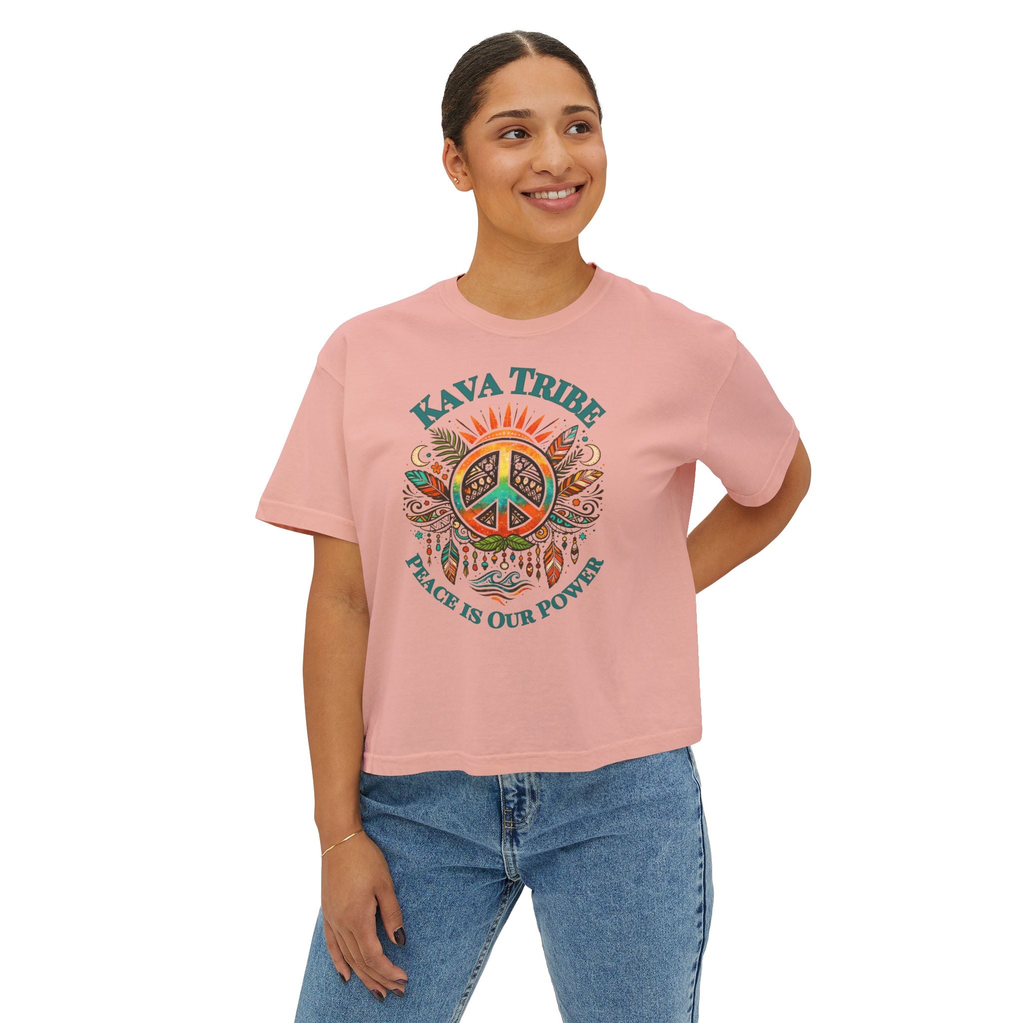 Kava Tribe Peace Graphic Tee — Women's Boxy T‑Shirt