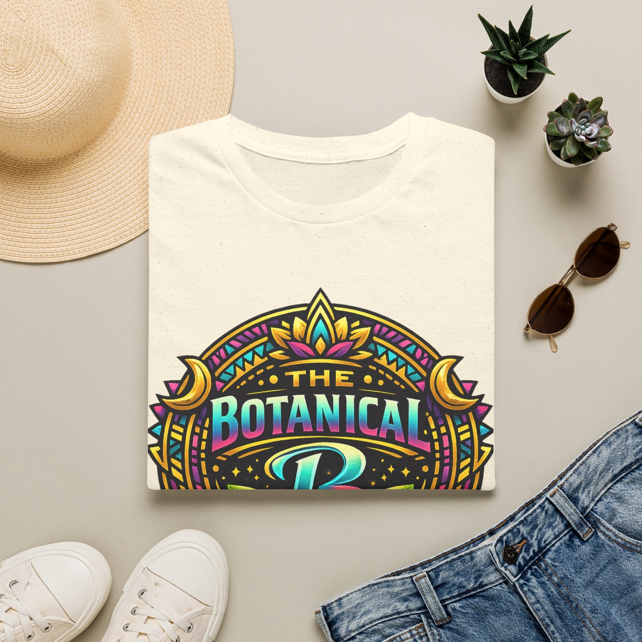 Botanical Tribe T-Shirt — Colorful Floral Badge Tee