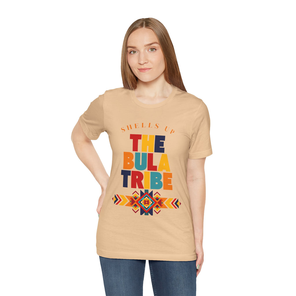 Shells Up The Bula Tribe Tee | Tropical Island Text Graphic
