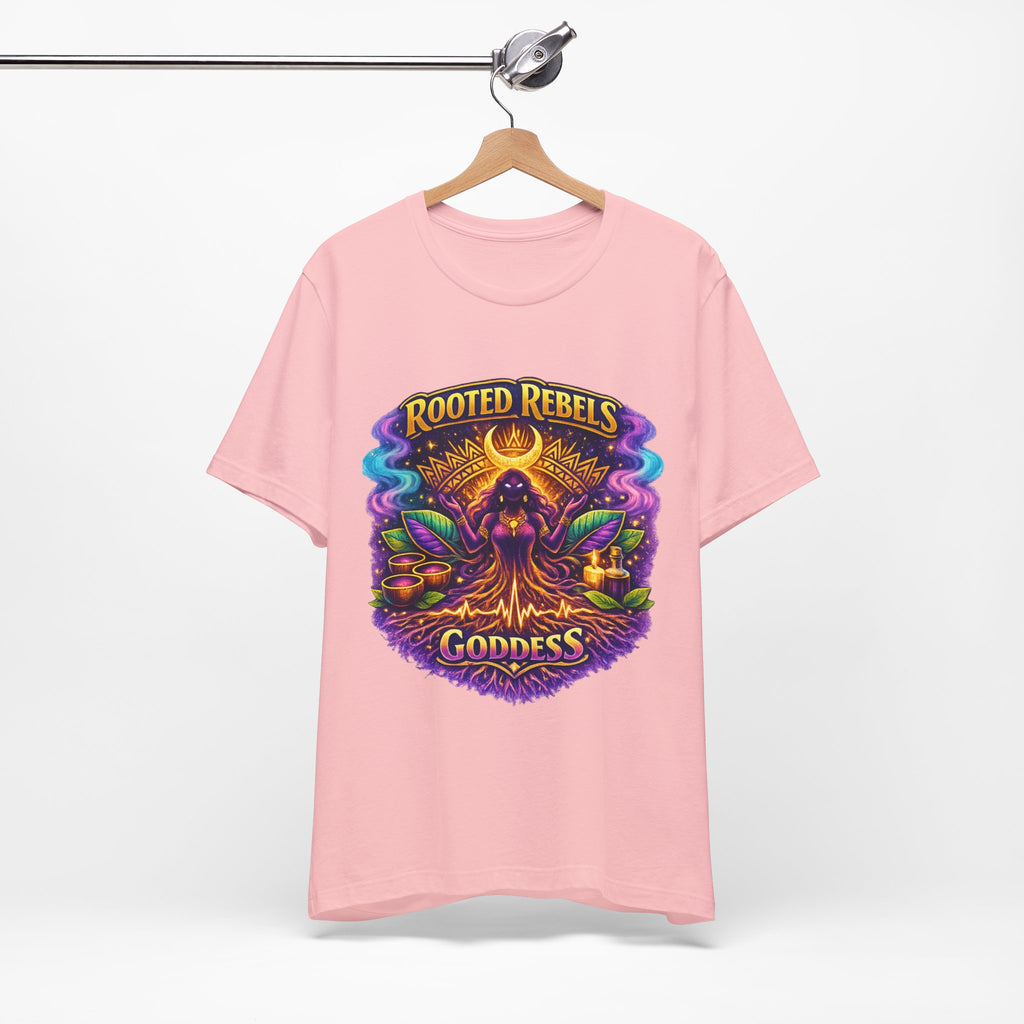Rooted Rebels Goddess T-Shirt — Vibrant Spiritual Nature Tee