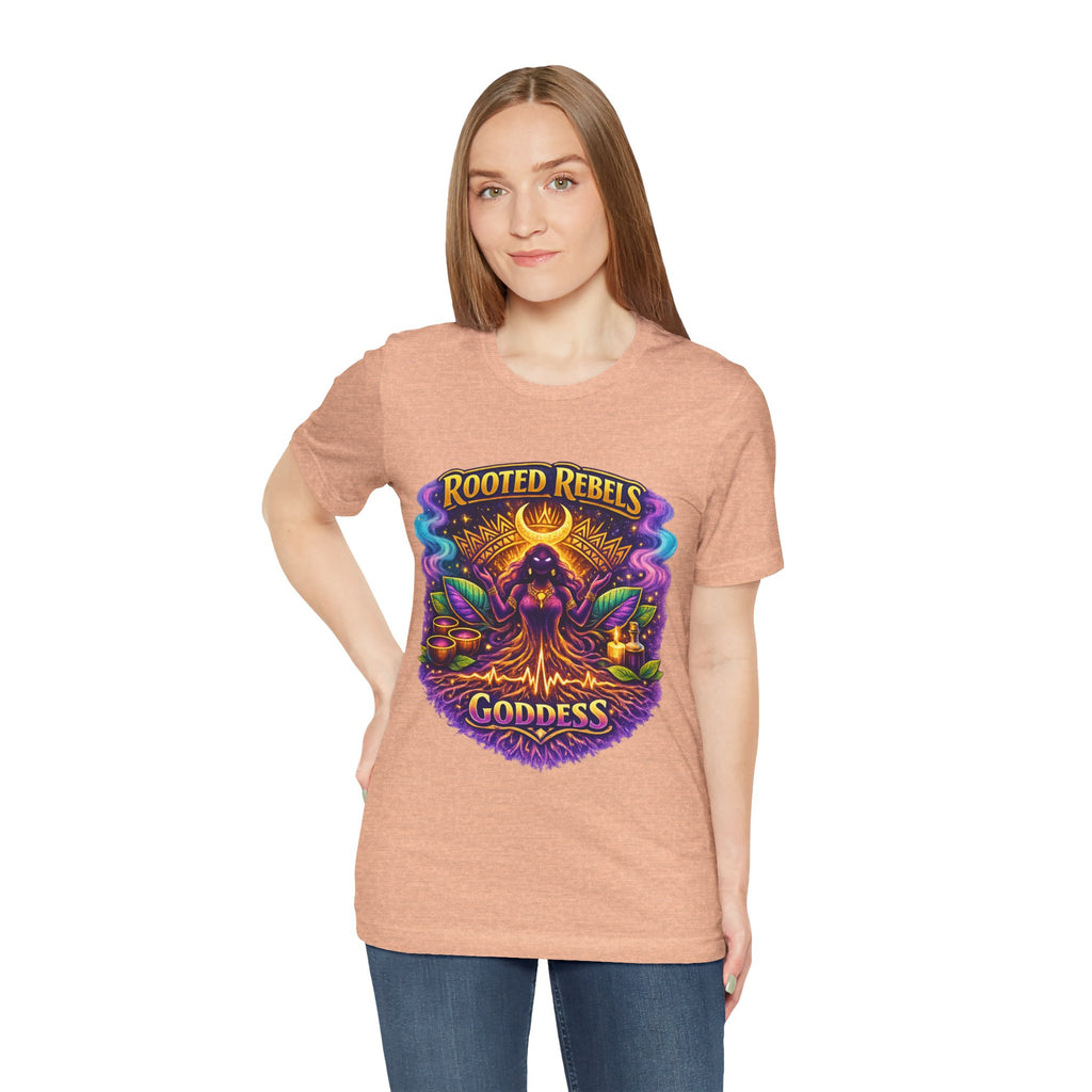 Rooted Rebels Goddess T-Shirt — Vibrant Spiritual Nature Tee