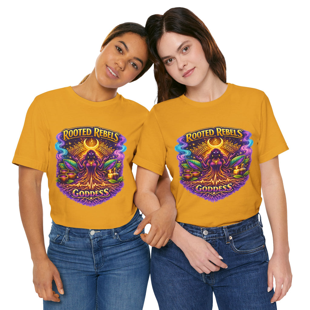 Rooted Rebels Goddess T-Shirt — Vibrant Spiritual Nature Tee