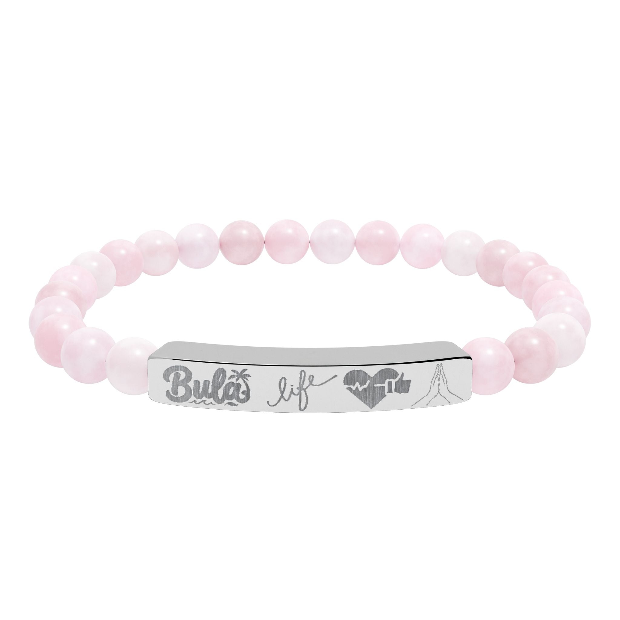 Bula- Life, Good Health, Blessings | Natural Stone Beaded Bar Bracelet — Personalized Stretch Bracelet
