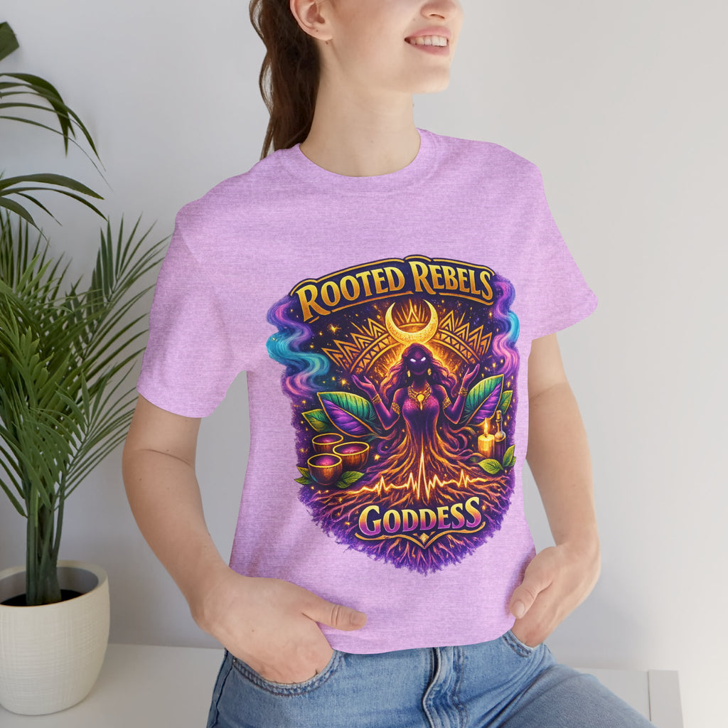 Rooted Rebels Goddess T-Shirt — Vibrant Spiritual Nature Tee
