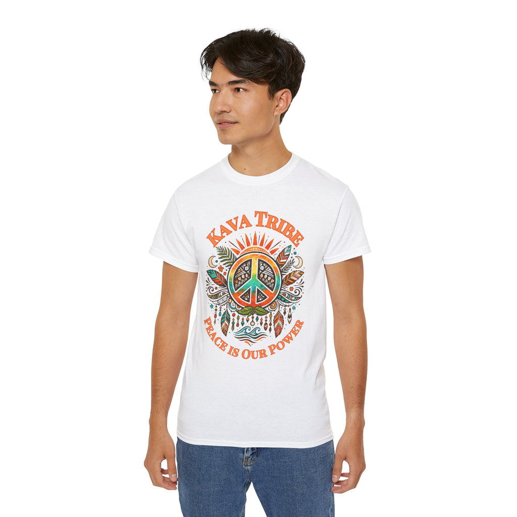 Peace Tribe Graphic Tee — "Kava Tribe: Peace Is Our Power" Retro Peace Sign T-Shirt