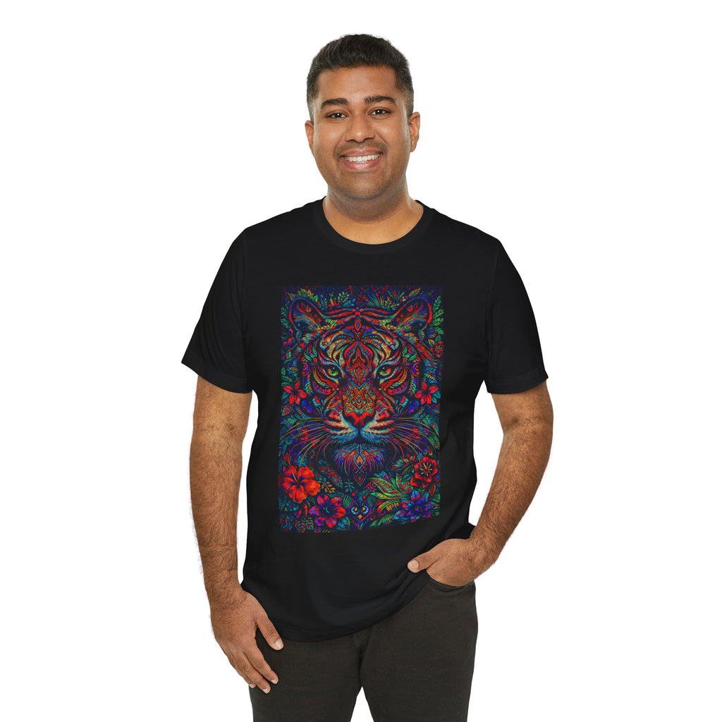 Tiger Floral Graphic Tee — Colorful Psychedelic Big Cat T-Shirt
