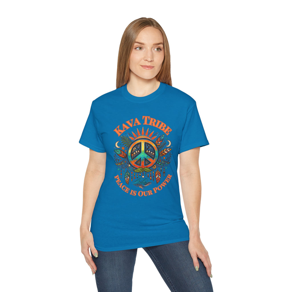 Peace Tribe Graphic Tee — "Kava Tribe: Peace Is Our Power" Retro Peace Sign T-Shirt