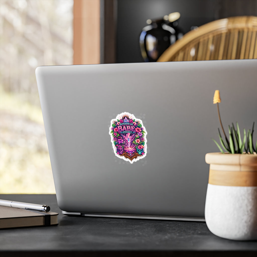 Botanical Babe Energy Vinyl Sticker — Floral Skull Kiss-Cut Decal
