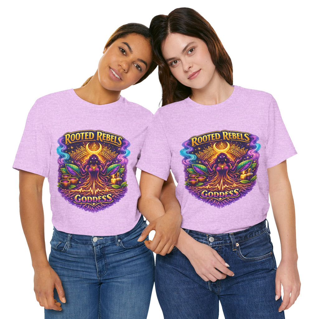 Rooted Rebels Goddess T-Shirt — Vibrant Spiritual Nature Tee