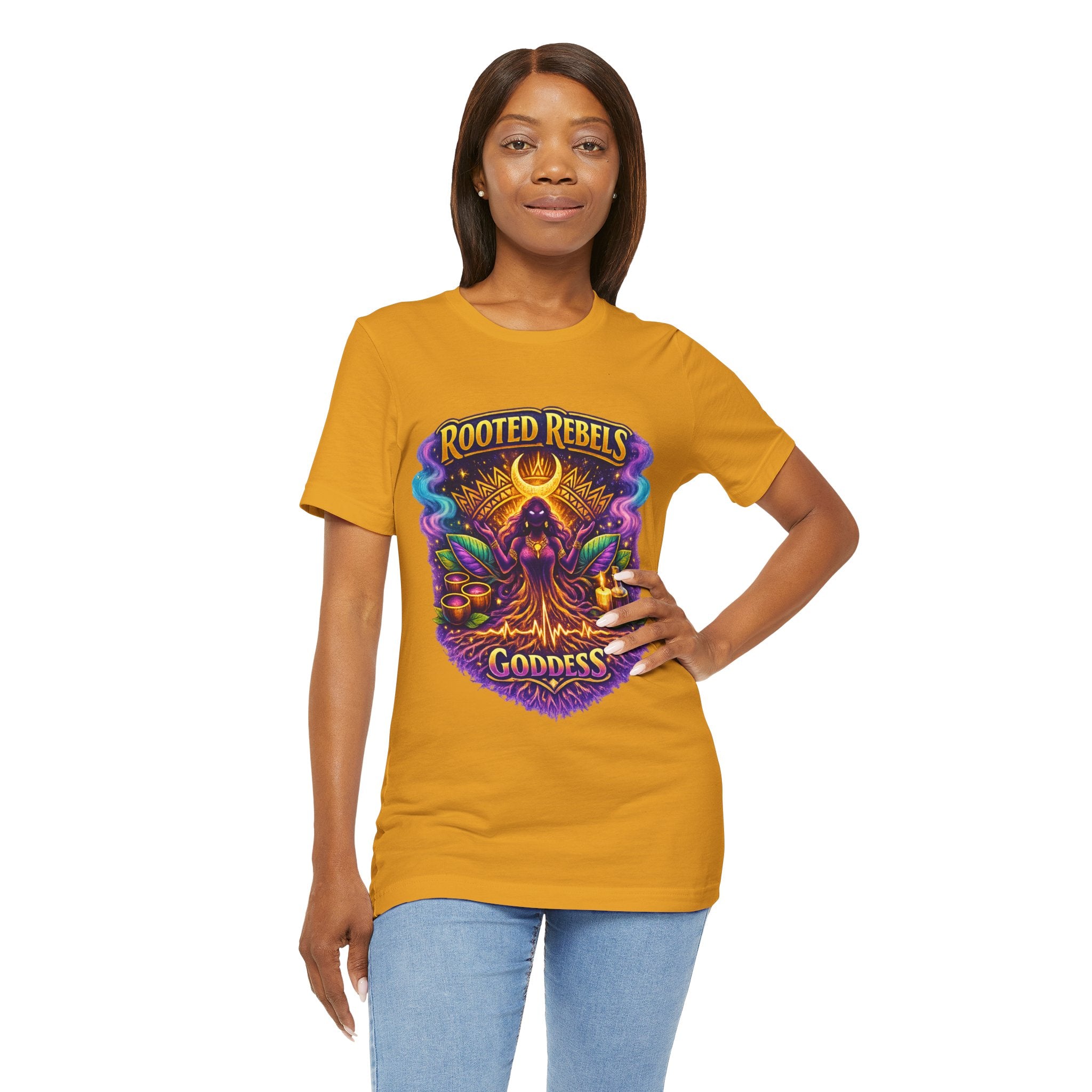 Rooted Rebels Goddess T-Shirt — Vibrant Spiritual Nature Tee